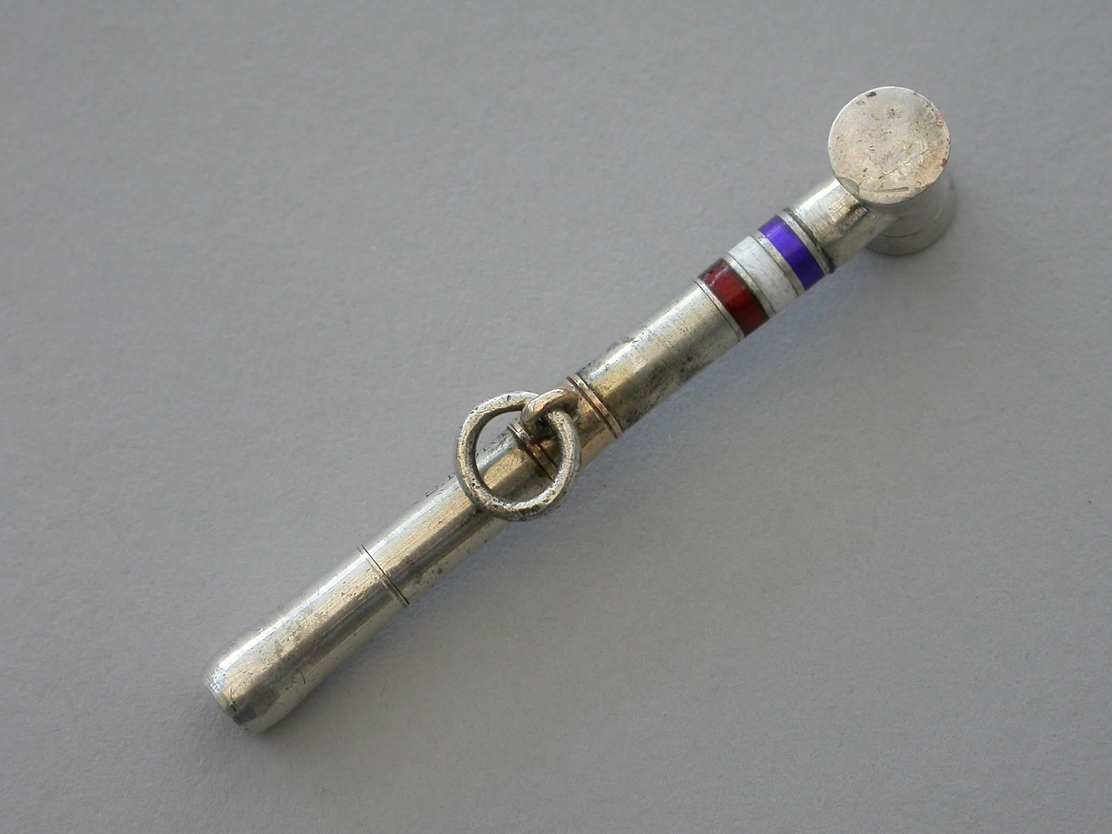 Late 19th Century Victorian Novelty Silver and Enamel Croquet Mallet Propelling Pencil, circa 1880