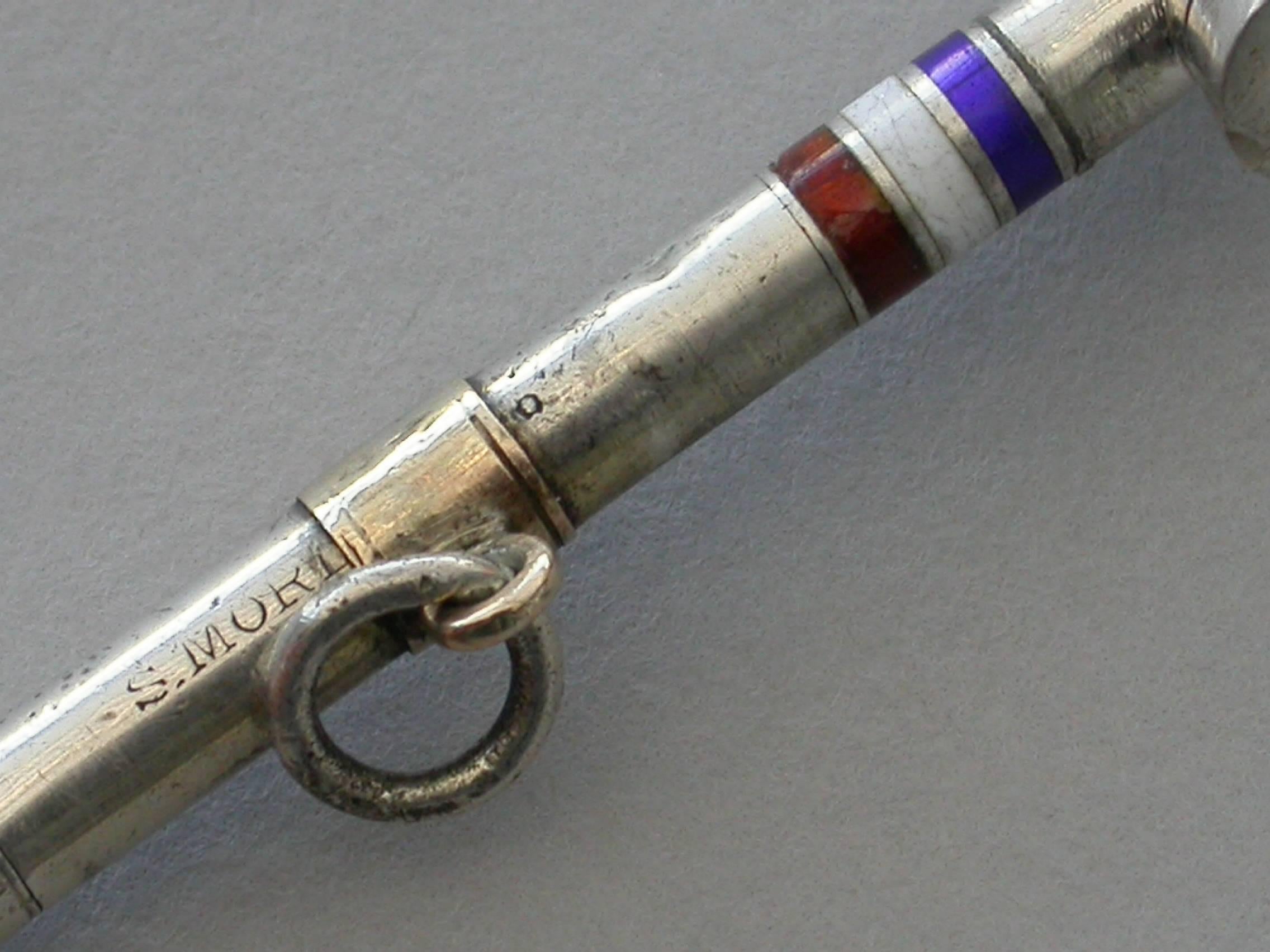 Victorian Novelty Silver and Enamel Croquet Mallet Propelling Pencil, circa 1880 3