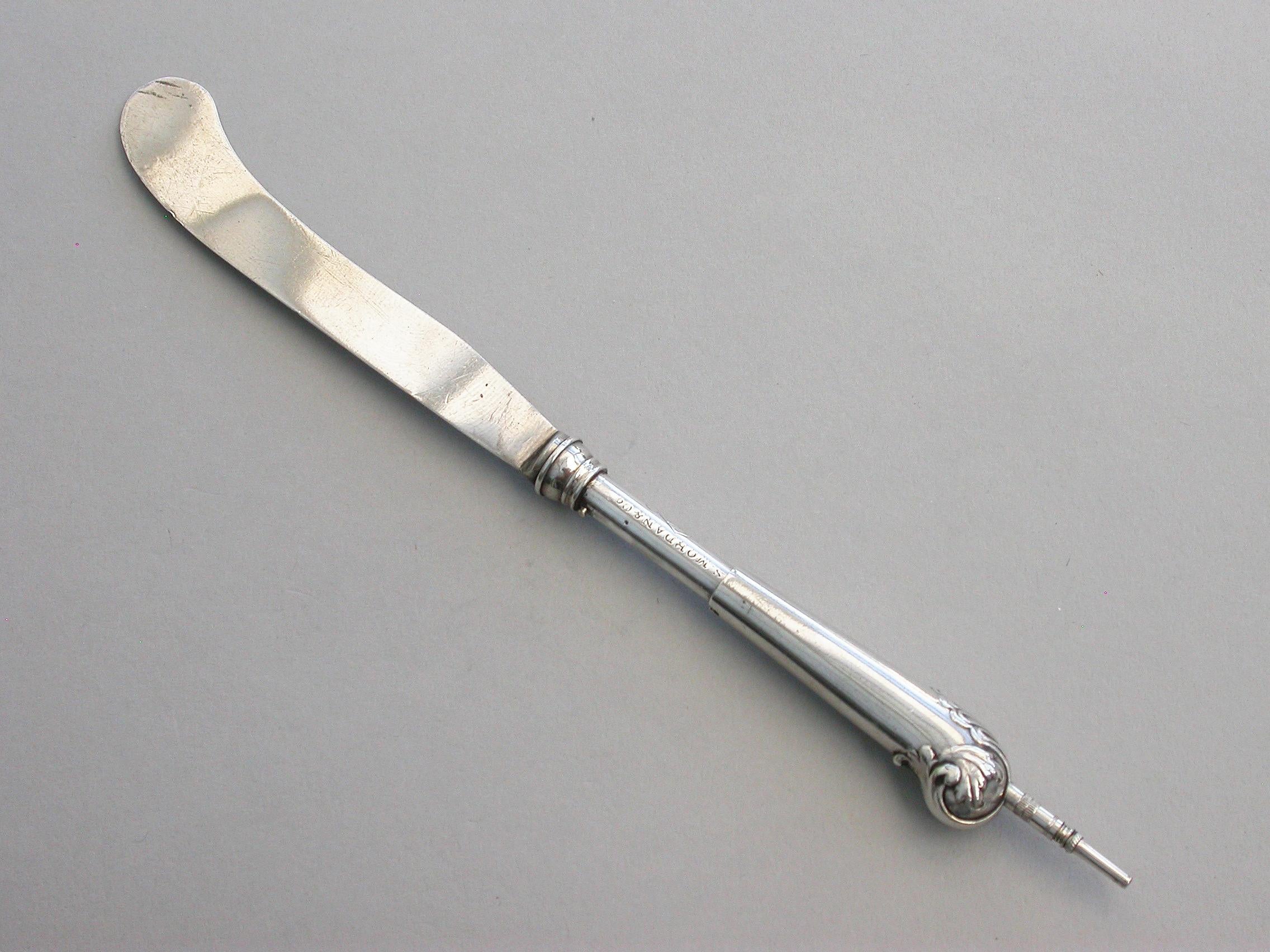 Victorian Novelty Silver Butter Knife Propelling Pencil, by Sampson Mordan & Co. 2