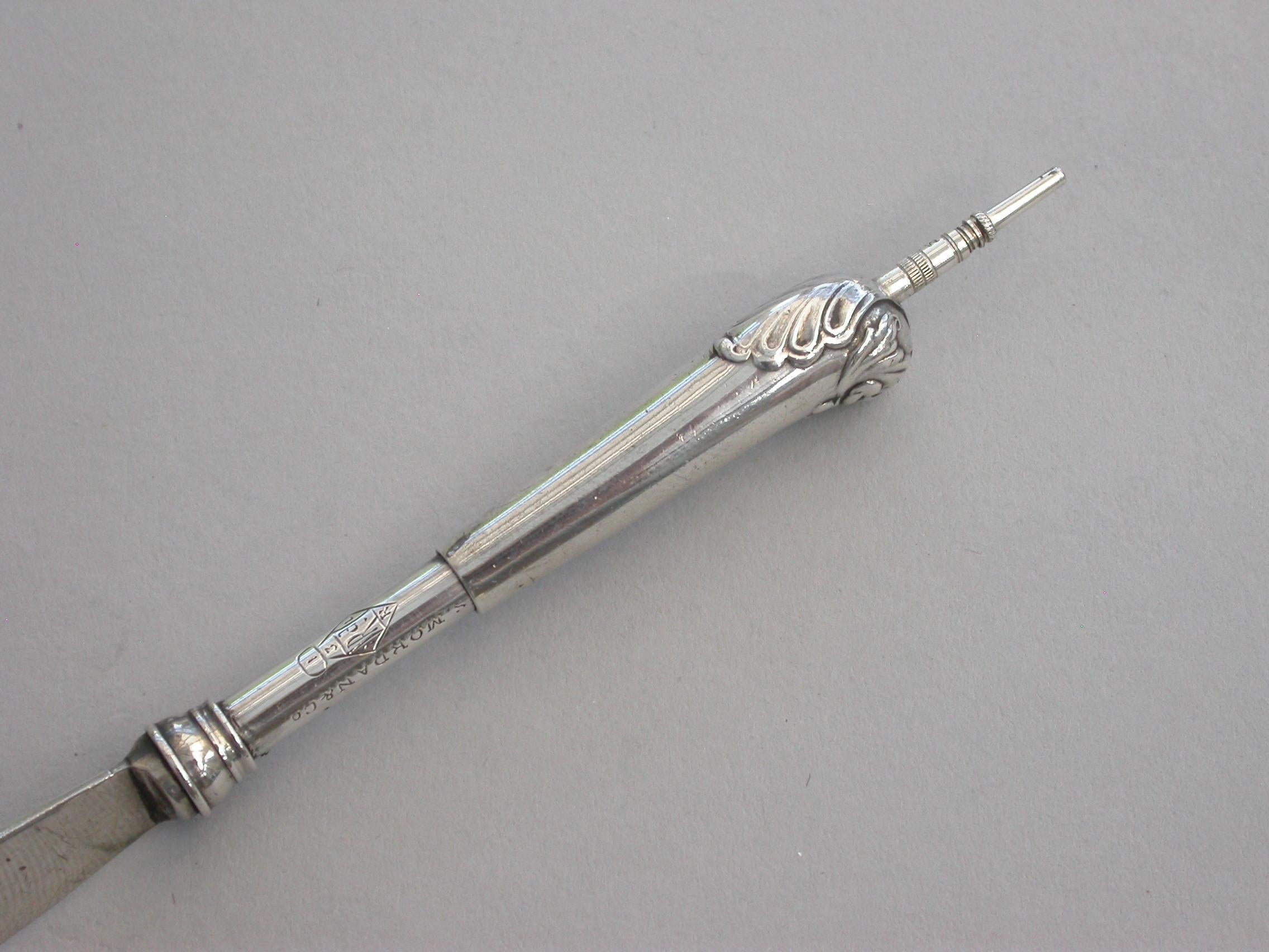 Victorian Novelty Silver Butter Knife Propelling Pencil, by Sampson Mordan & Co. 3