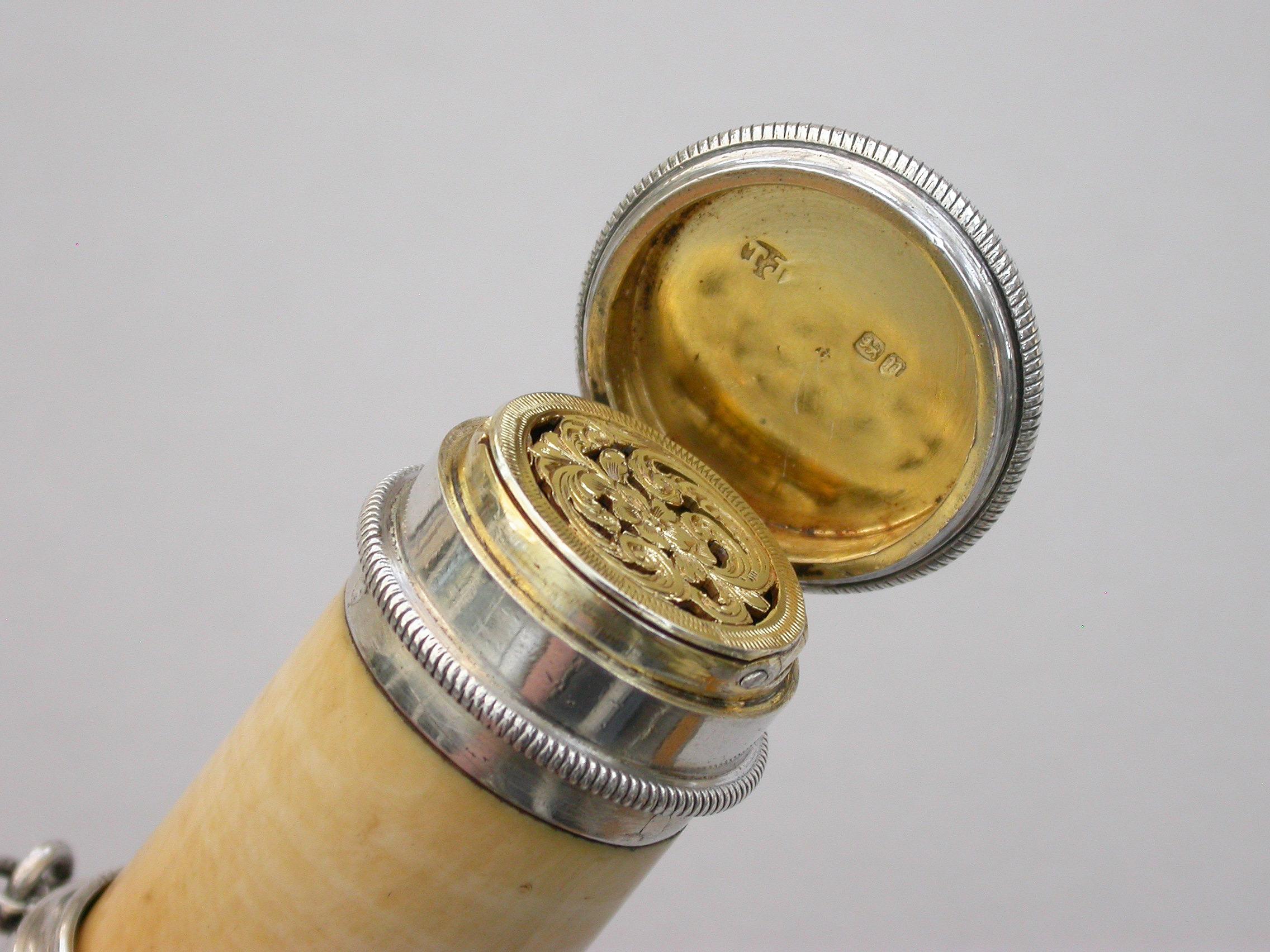 Victorian Novelty Silver Combined Scent Bottle Vinaigrette as a Telescope Kittie For Sale 7