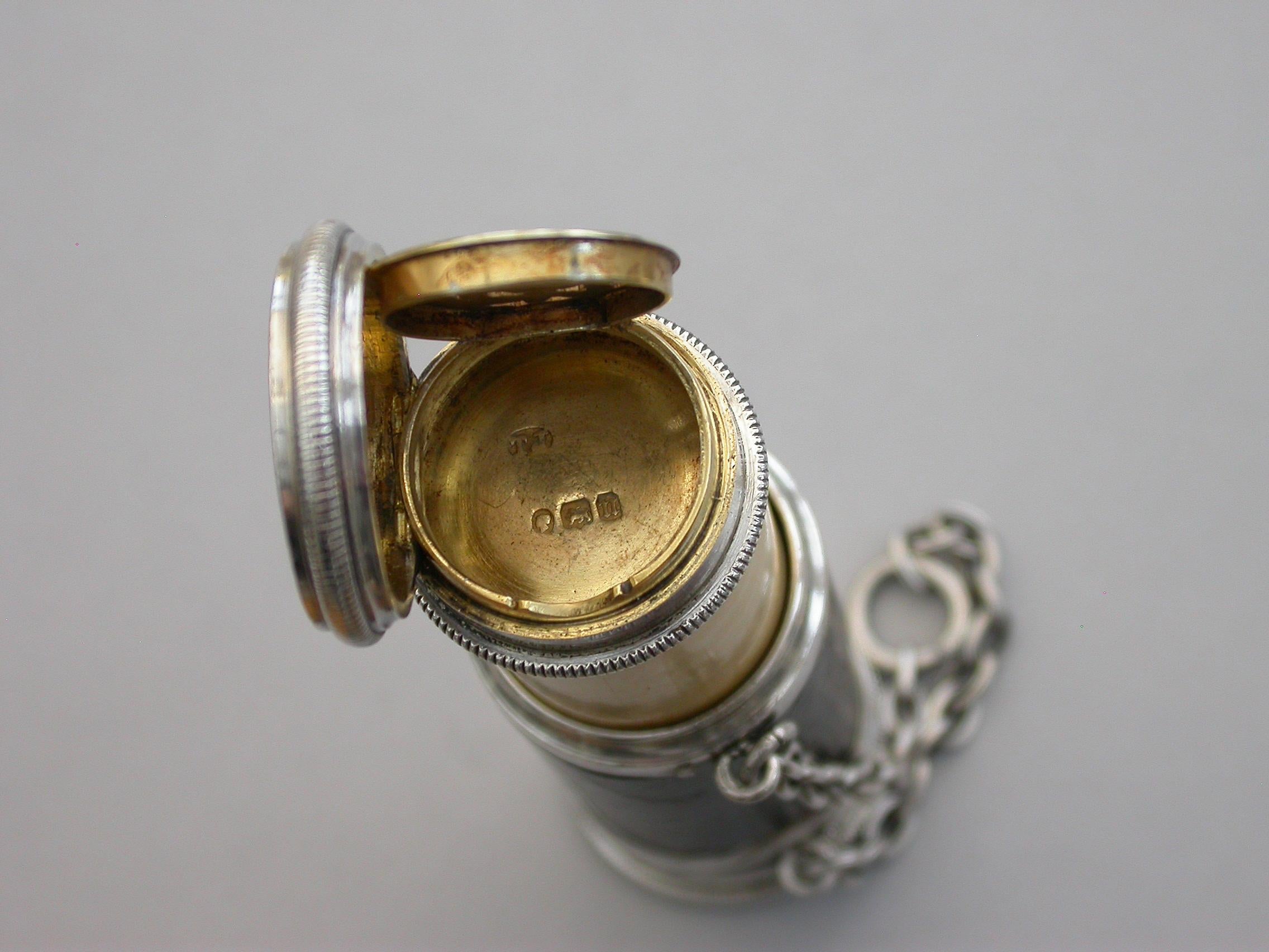 Victorian Novelty Silver Combined Scent Bottle Vinaigrette as a Telescope Kittie For Sale 11