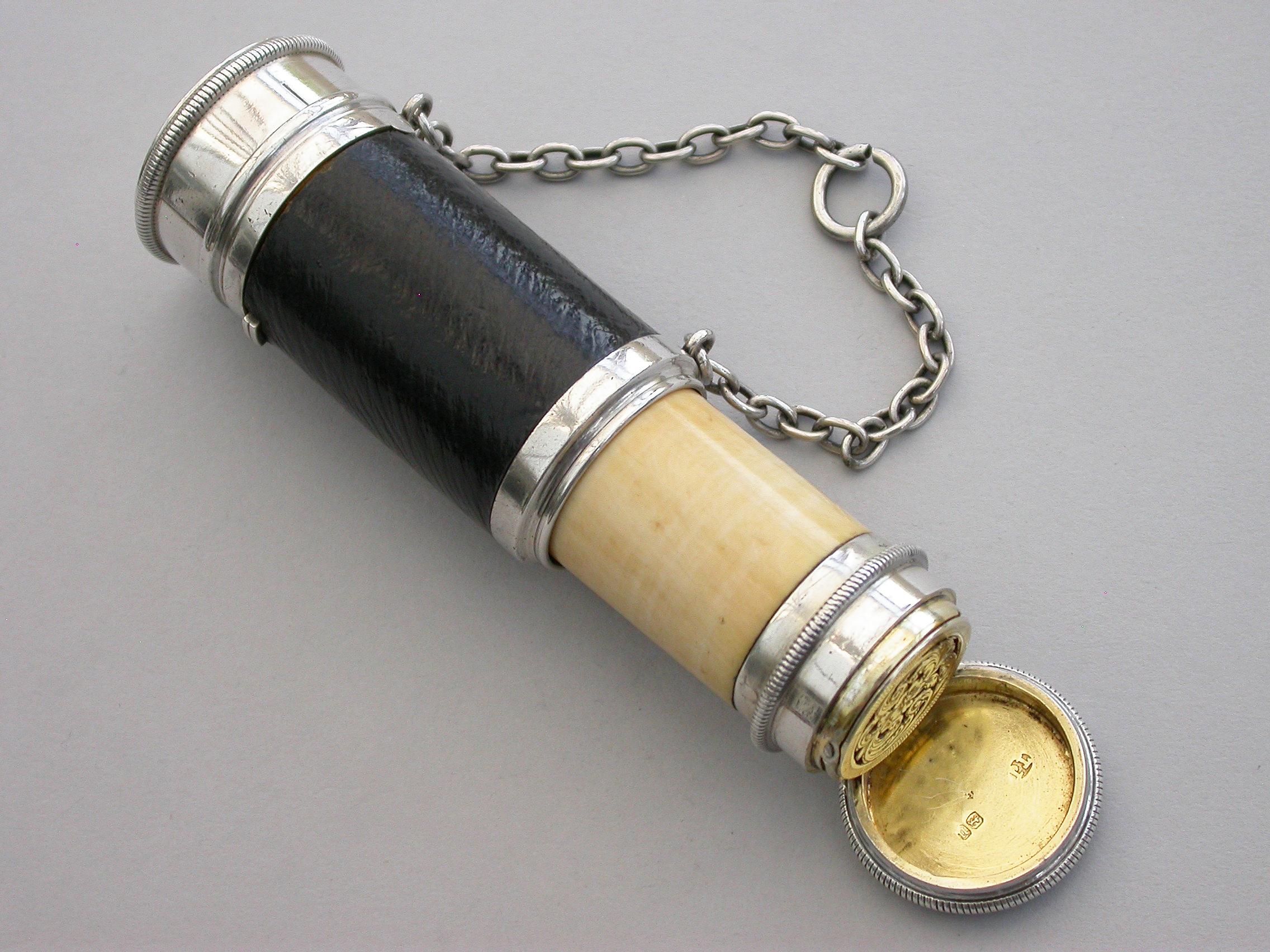 Victorian Novelty Silver Combined Scent Bottle Vinaigrette as a Telescope Kittie For Sale 5
