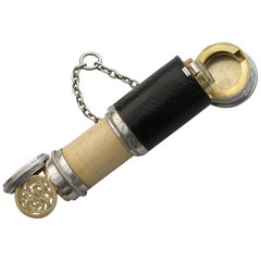 Victorian Novelty Silver Combined Scent Bottle Vinaigrette as a Telescope Kittie
