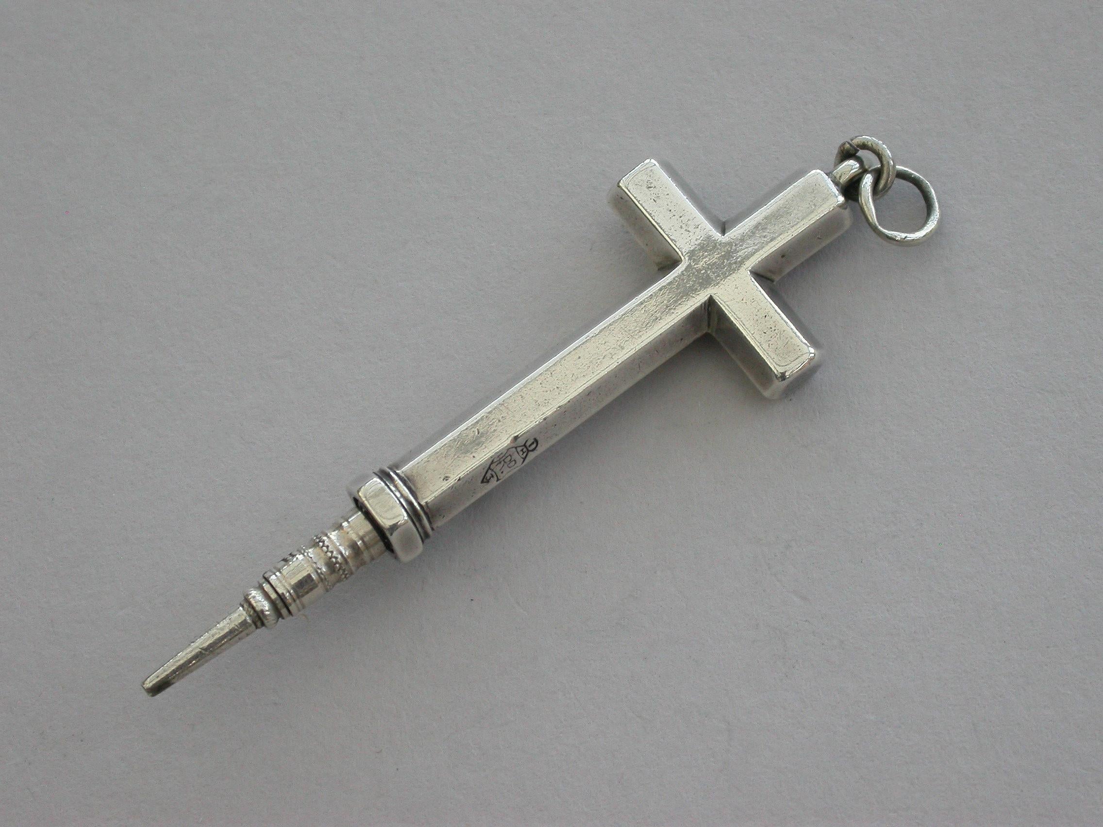 Victorian Novelty Silver Crucifix Propelling Pencil, Early Registered Design For Sale 5