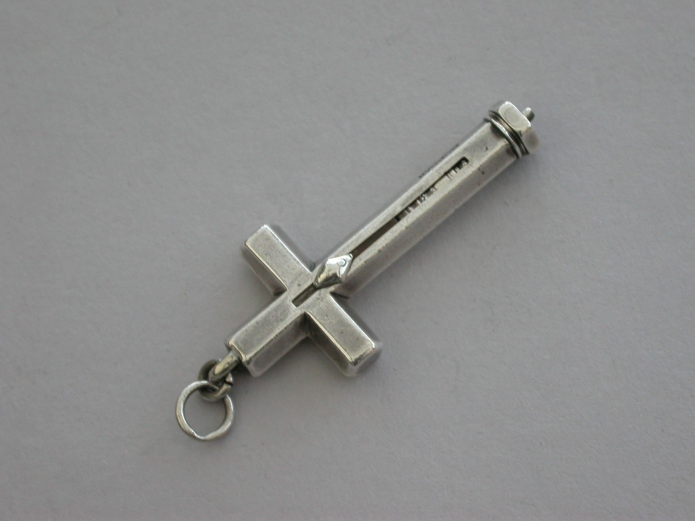 English Victorian Novelty Silver Crucifix Propelling Pencil, Early Registered Design For Sale