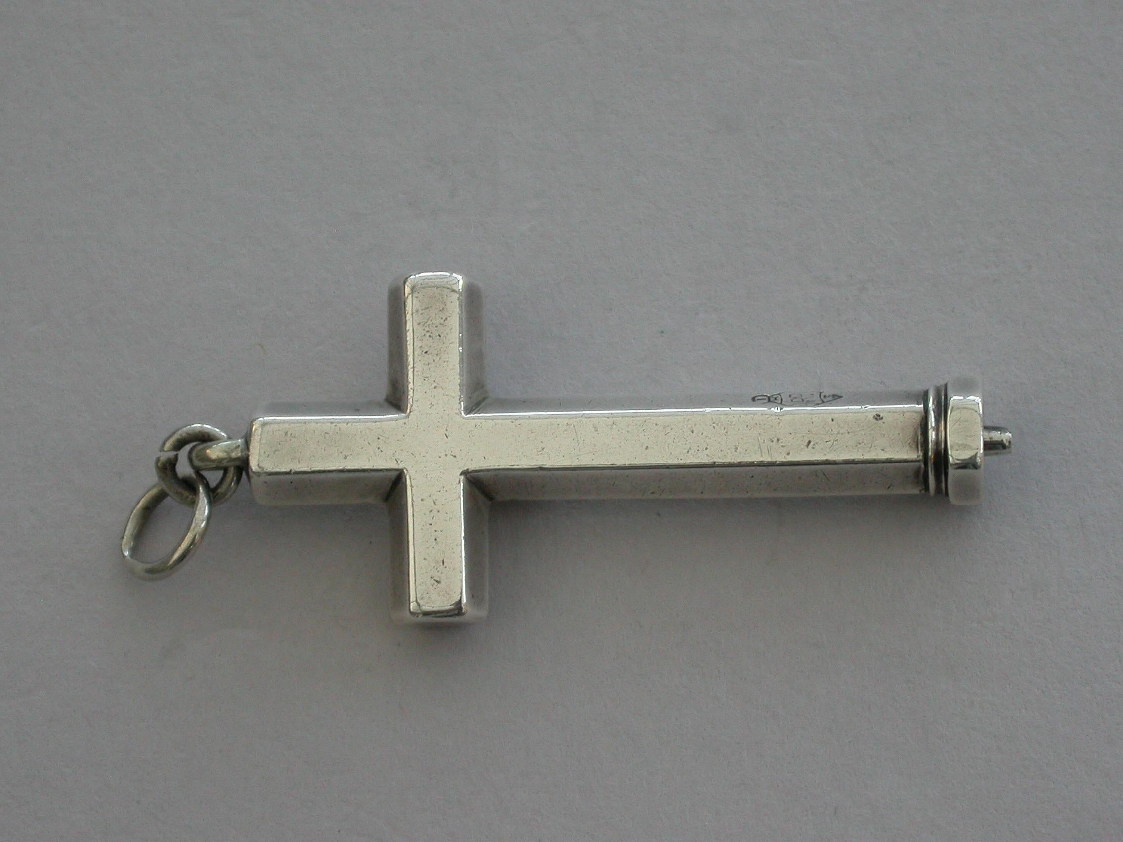 Mid-19th Century Victorian Novelty Silver Crucifix Propelling Pencil, Early Registered Design For Sale