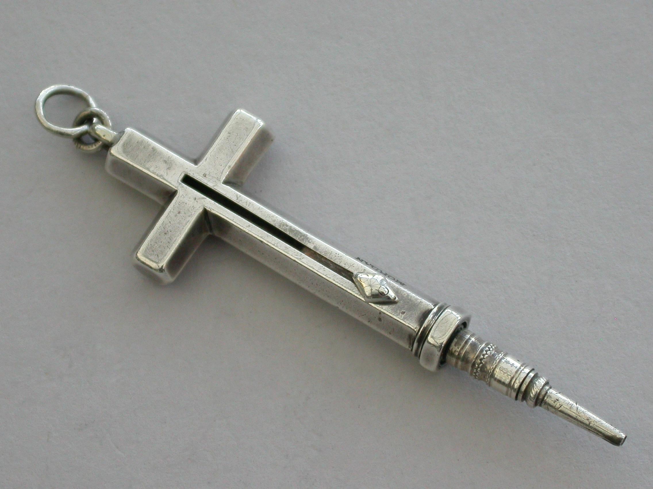 Victorian Novelty Silver Crucifix Propelling Pencil, Early Registered Design For Sale 2