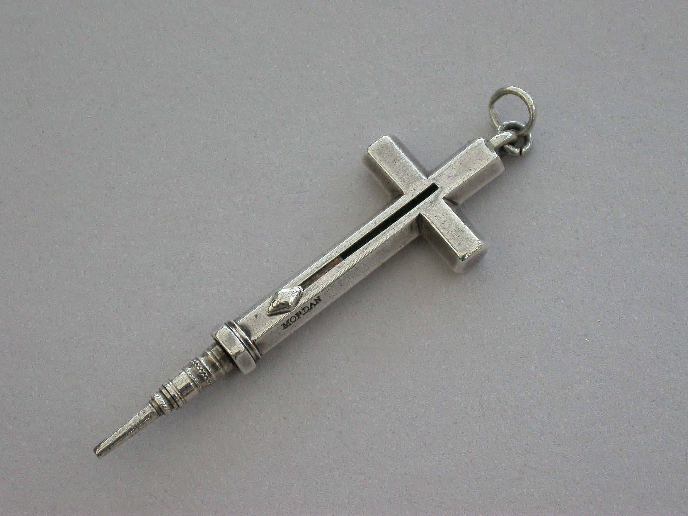 Victorian Novelty Silver Crucifix Propelling Pencil, Early Registered Design For Sale 3