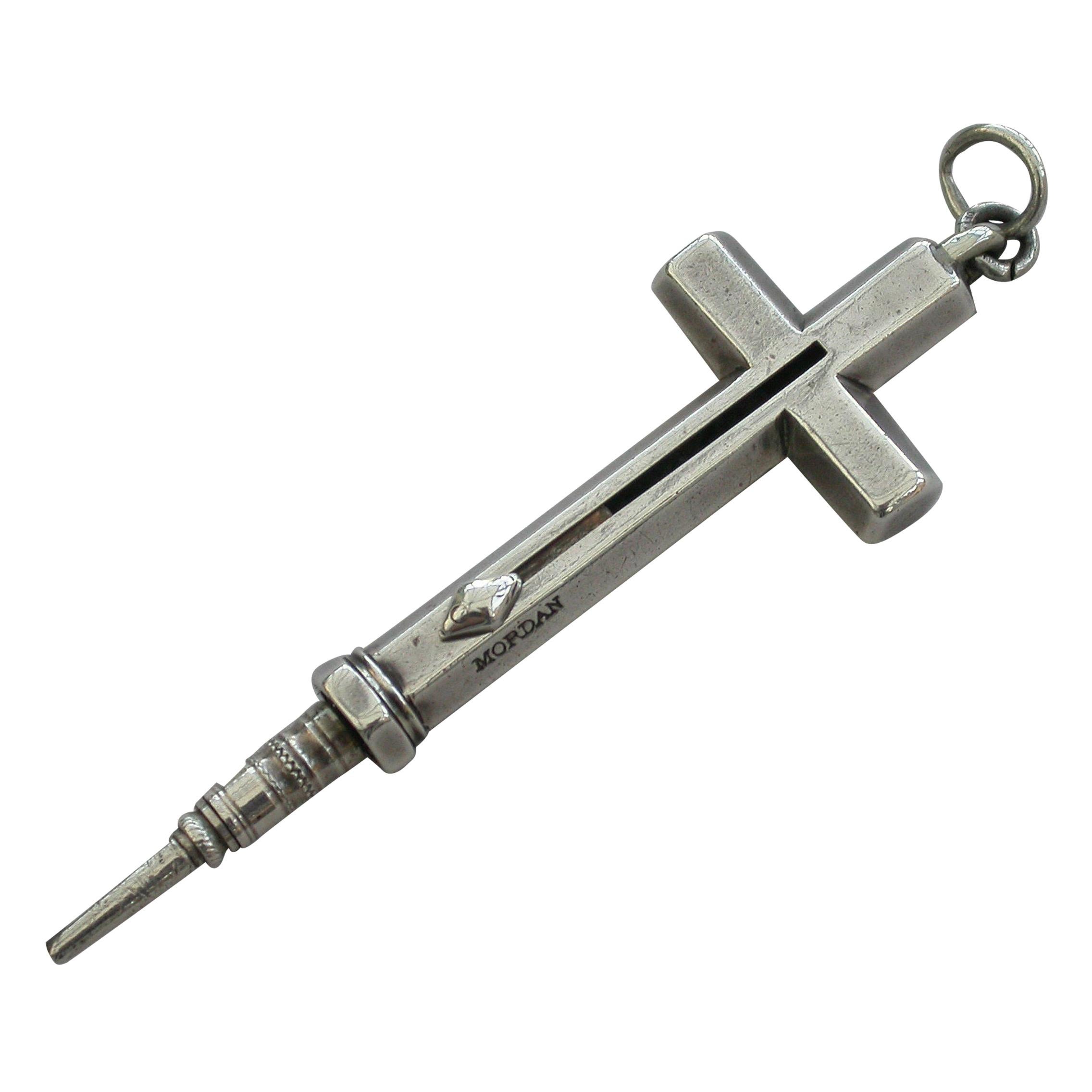 Victorian Novelty Silver Crucifix Propelling Pencil, Early Registered Design For Sale