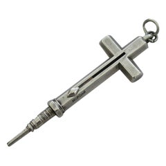 Victorian Novelty Silver Crucifix Propelling Pencil, Early Registered Design