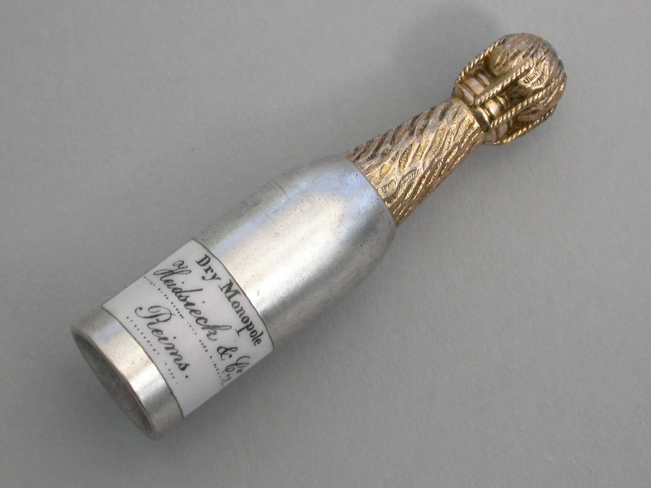 Victorian Novelty Silver & Enamel Champagne Bottle Propelling Pencil, circa 1880 In Good Condition For Sale In Sittingbourne, Kent