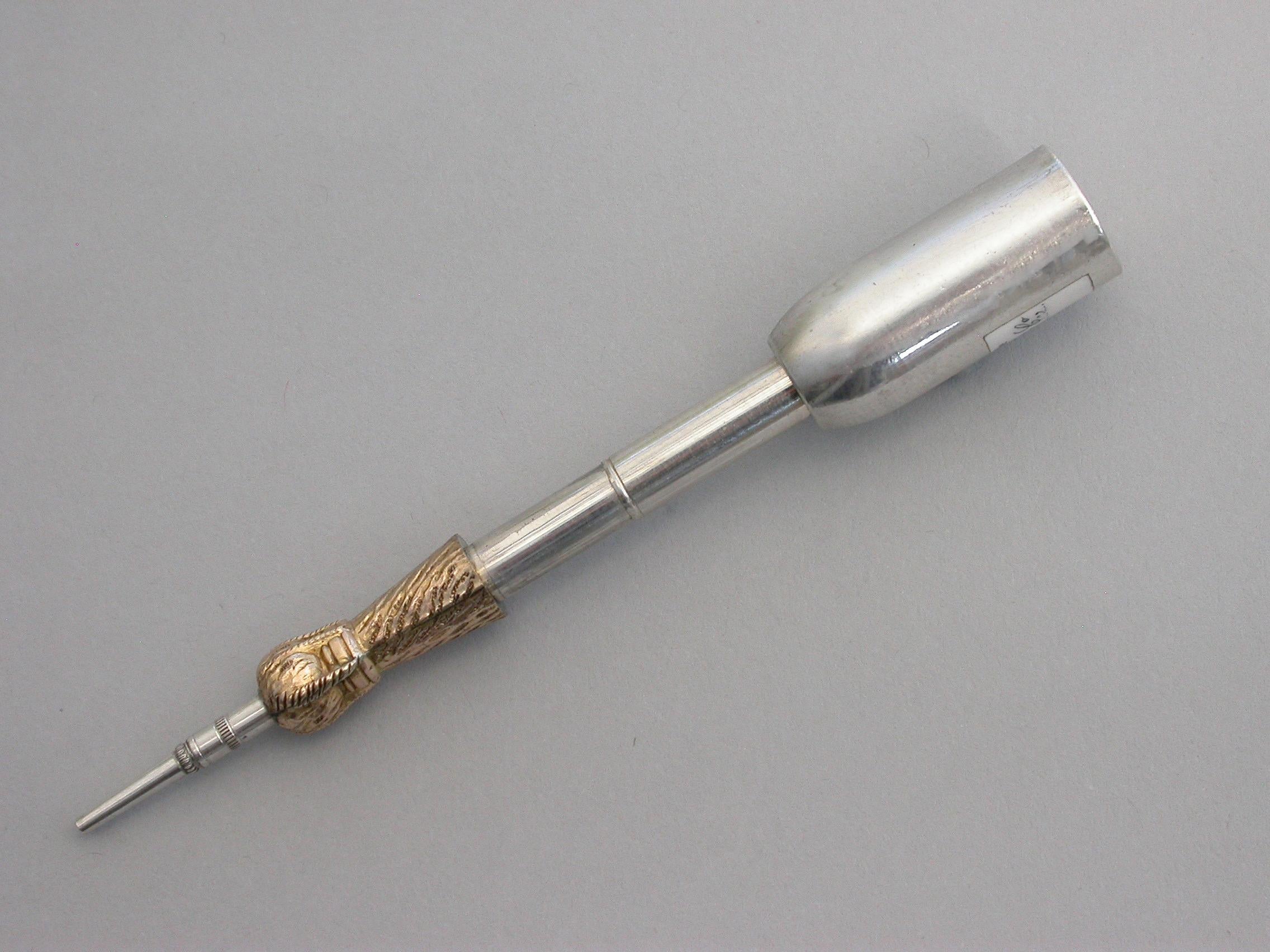 Victorian Novelty Silver & Enamel Champagne Bottle Propelling Pencil, circa 1880 For Sale 4