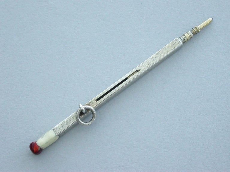 Victorian Novelty Silver and Enamel Match Propelling Pencil, circa 1890 ...