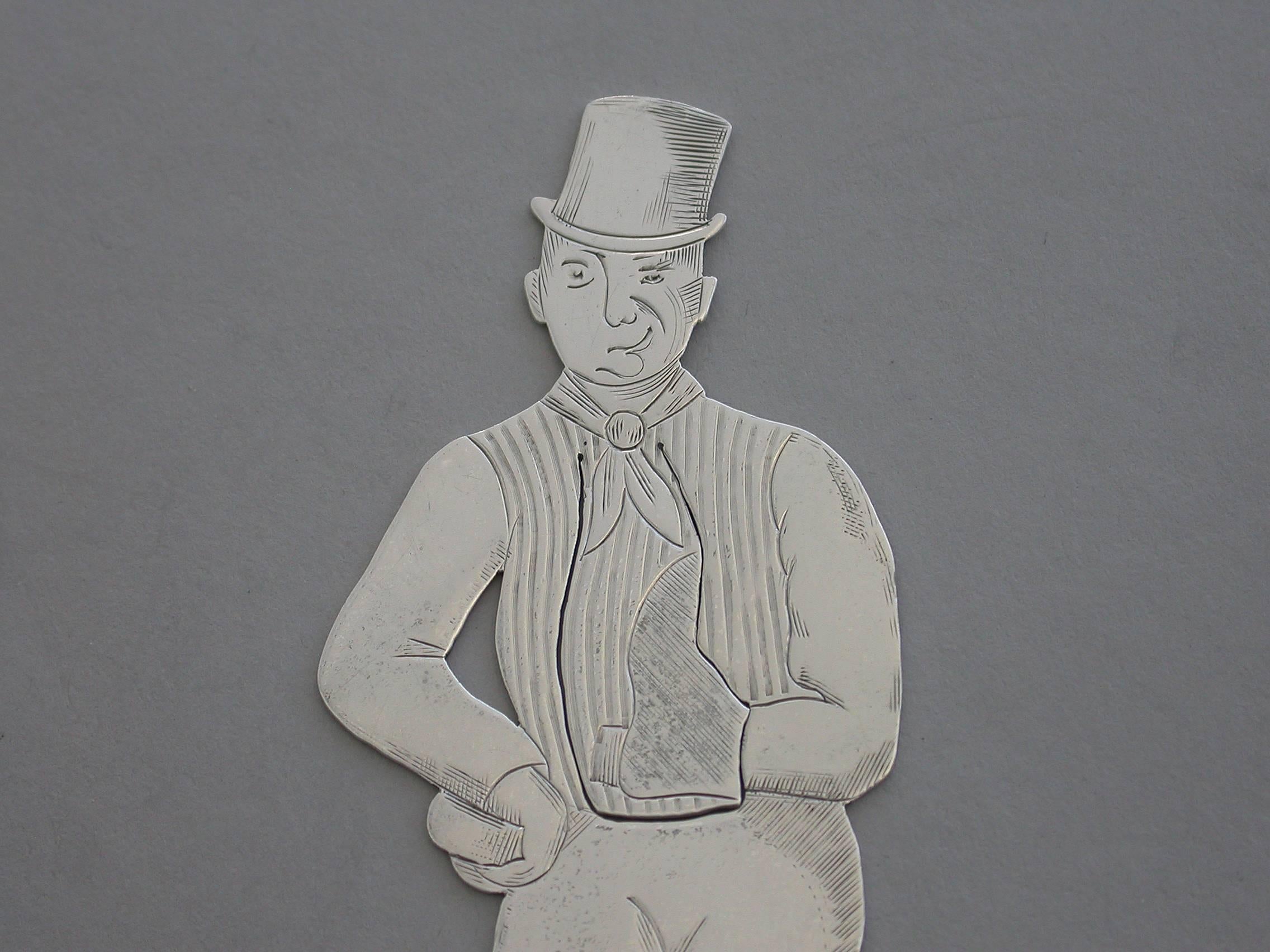 English Victorian Novelty Silver Figural Bookmark Charles Dickens 'Sam Weller', 1894 For Sale