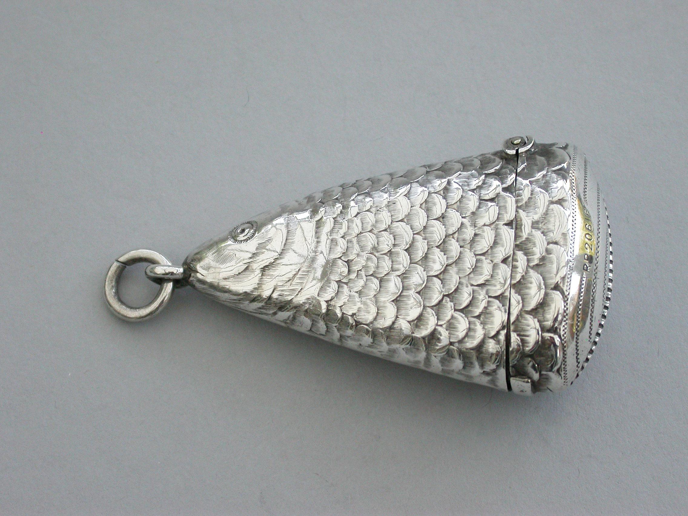 Victorian Novelty Silver Fish Head Vesta Case. by William Oliver Birmingham 1892 1