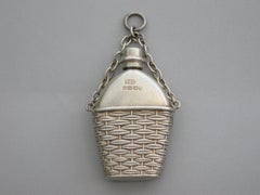 Victorian Novelty Silver Flask in Wicker Basket Scent Bottle, 1889
