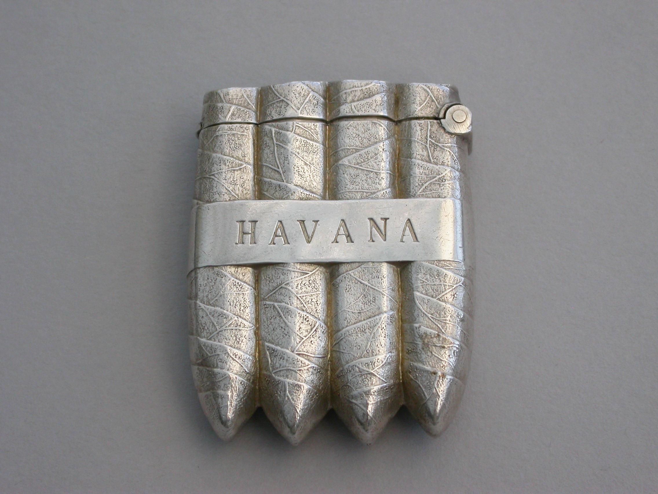 English Victorian Novelty Silver Havana Cigar Vesta Case, by William Neale, 1887