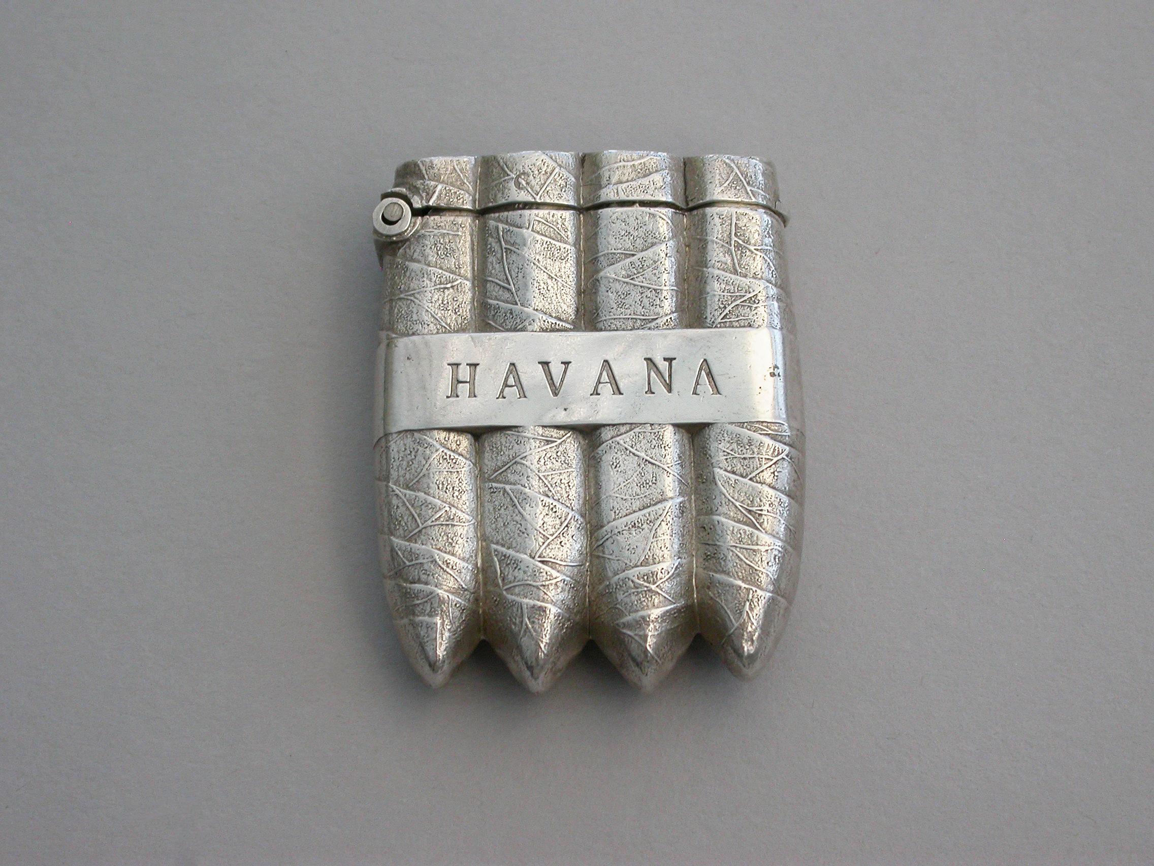 Late 19th Century Victorian Novelty Silver Havana Cigar Vesta Case, by William Neale, 1887