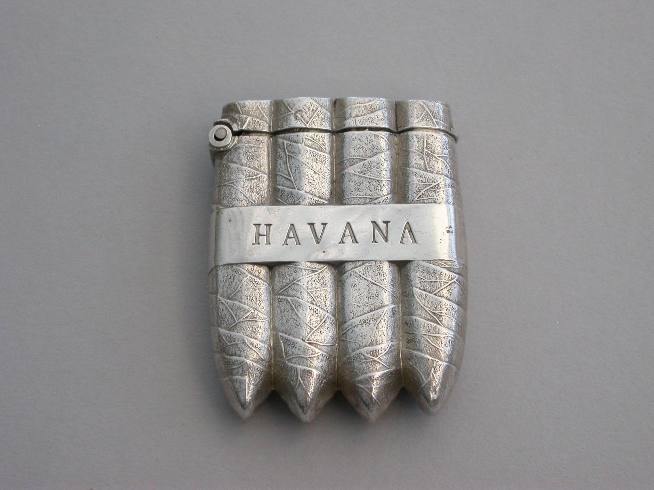 Victorian Novelty Silver Havana Cigar Vesta Case, by William Neale, 1887 1