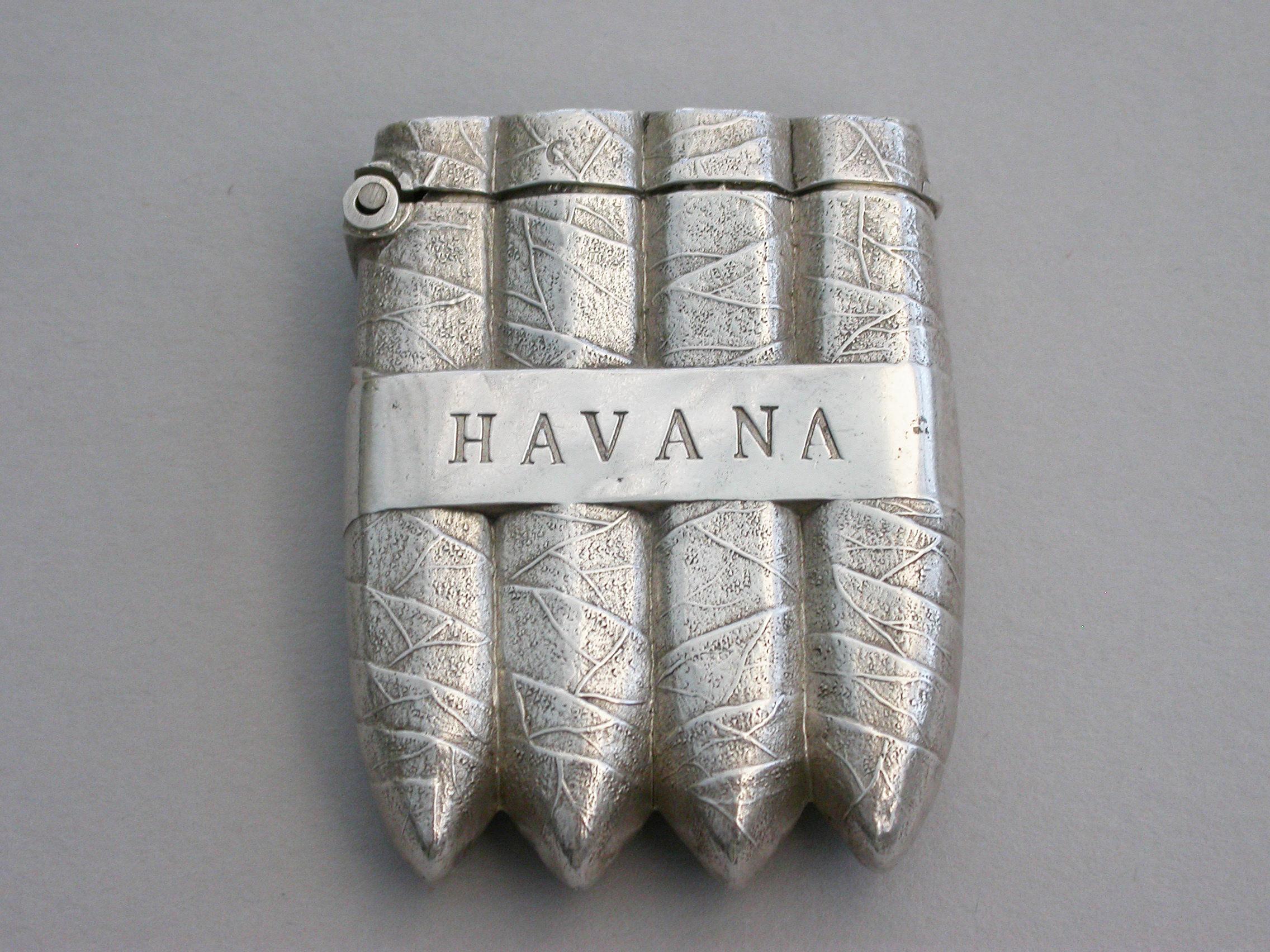 Victorian Novelty Silver Havana Cigar Vesta Case, by William Neale, 1887 2