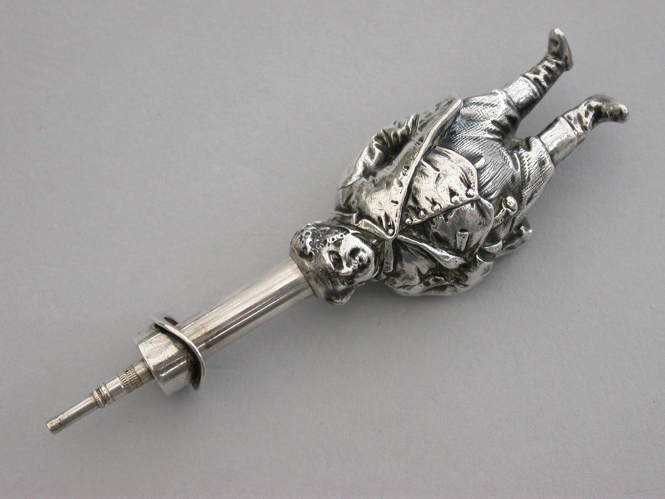 Victorian Novelty Silver 'John Bull' Telescopic Propelling Pencil S Mordan, 1880 In Good Condition For Sale In Sittingbourne, Kent