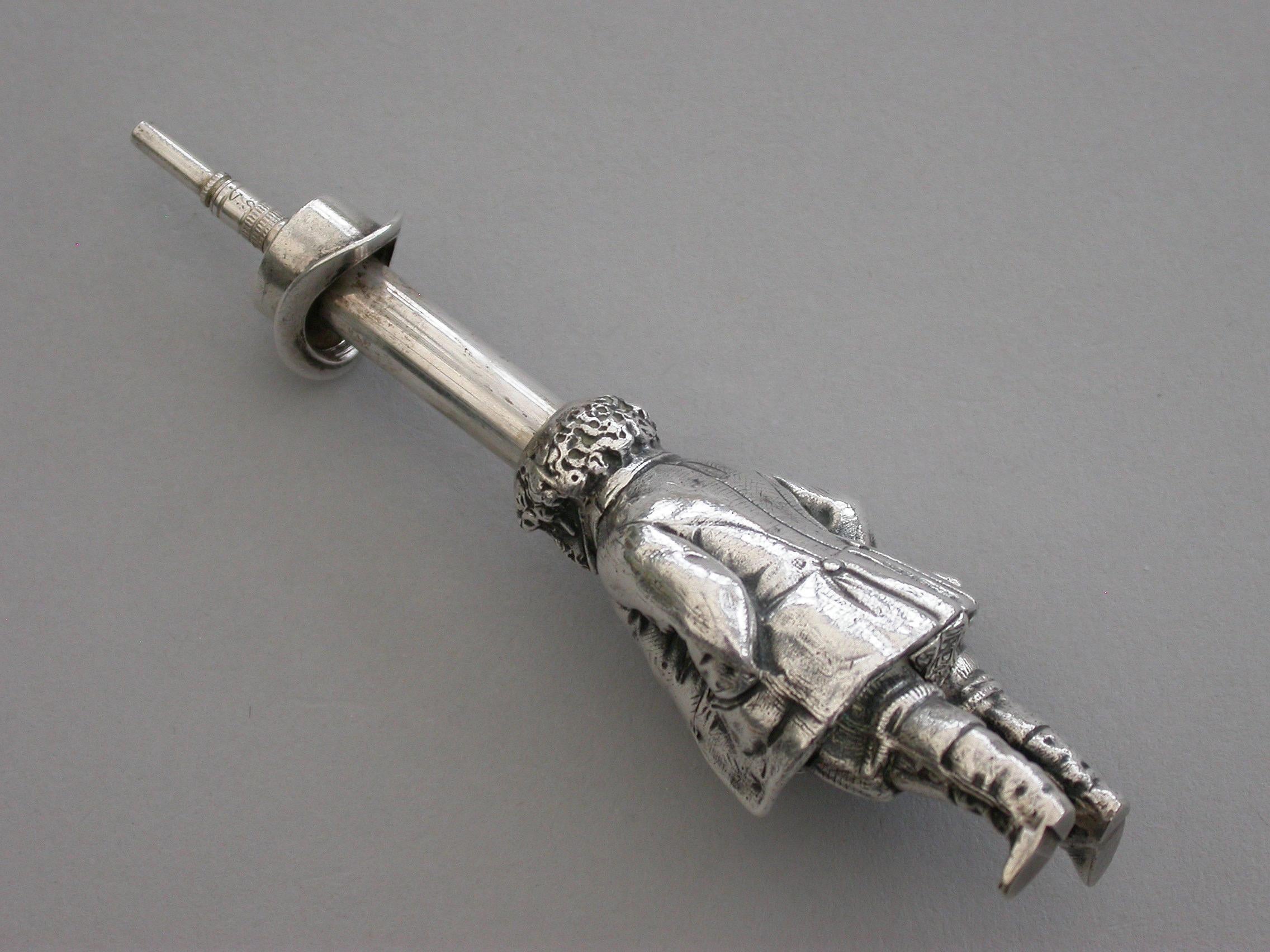 Late 19th Century Victorian Novelty Silver 'John Bull' Telescopic Propelling Pencil S Mordan, 1880 For Sale