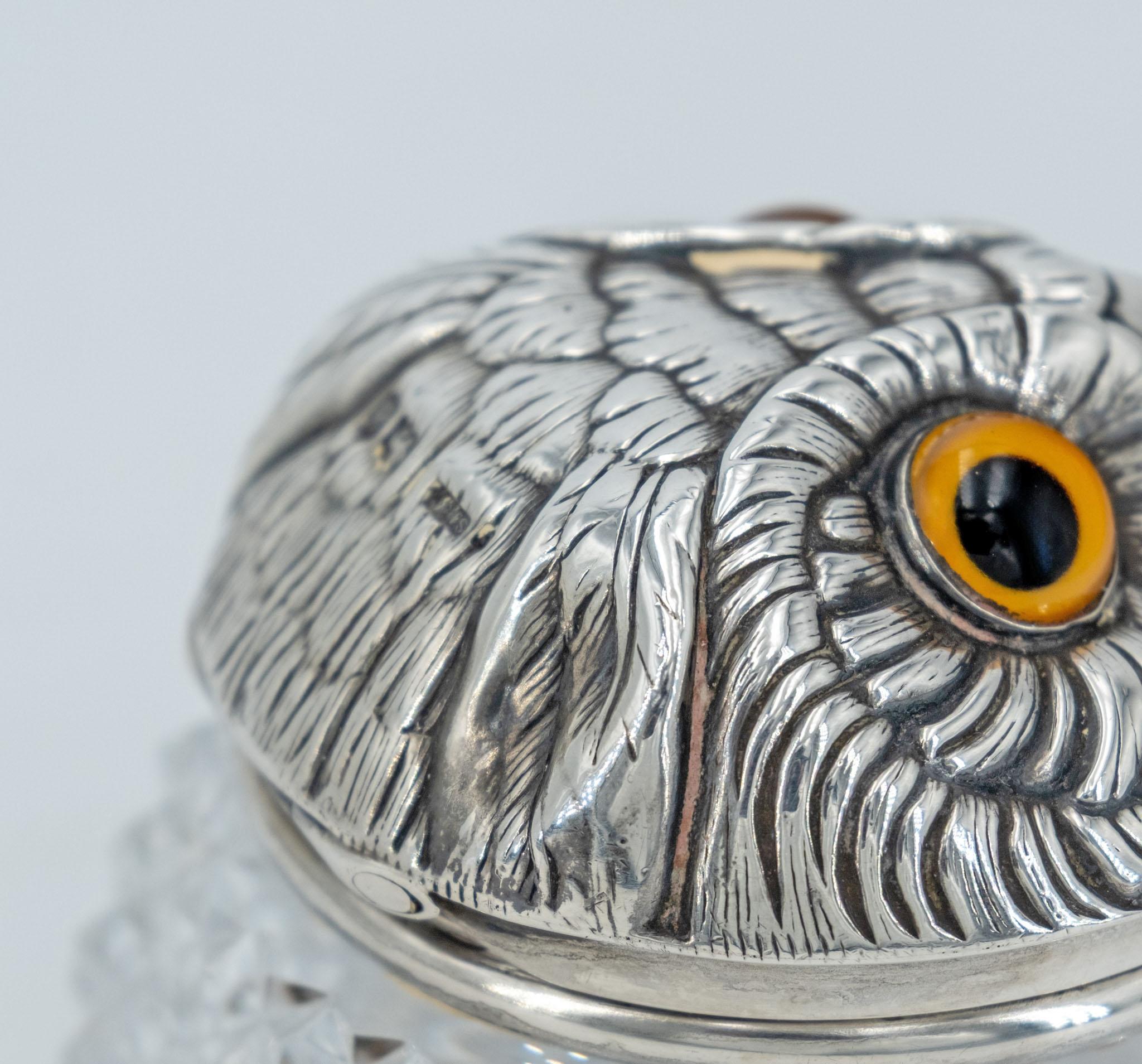 Encrier victorien fantaisie hibou monté sur argent par Sampson Mordan & Co Londres 1896 en vente 7