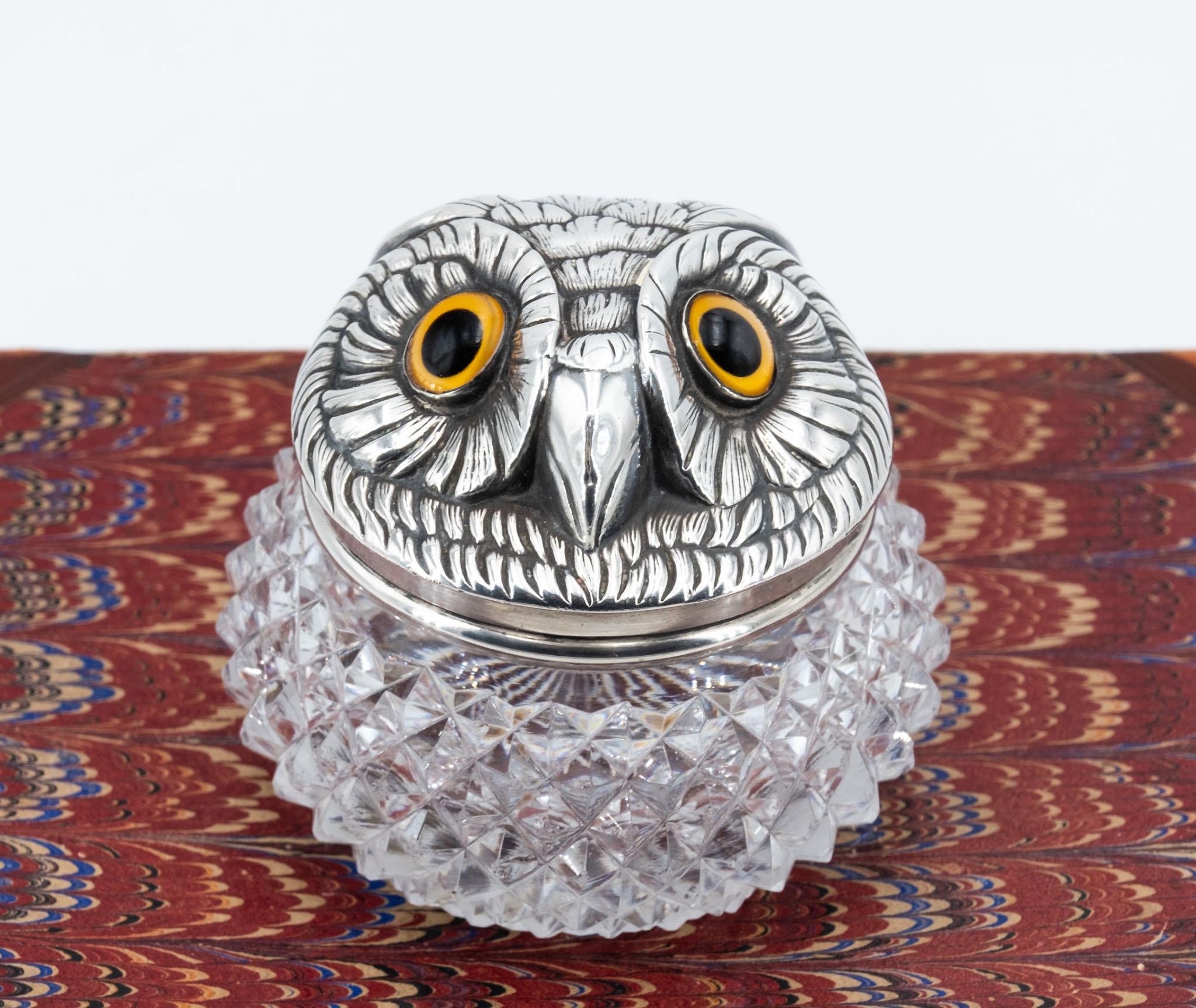Victorien Encrier victorien fantaisie hibou monté sur argent par Sampson Mordan & Co Londres 1896 en vente