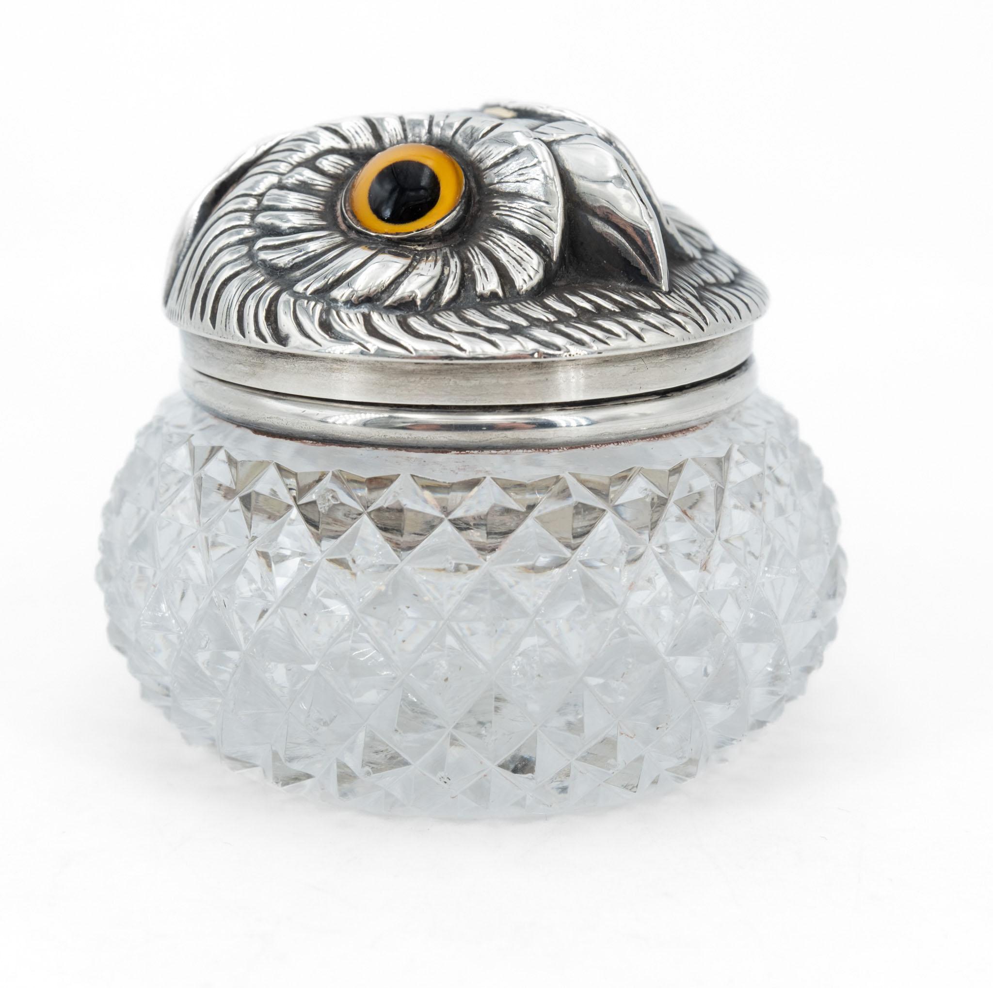 Fait main Encrier victorien fantaisie hibou monté sur argent par Sampson Mordan & Co Londres 1896 en vente