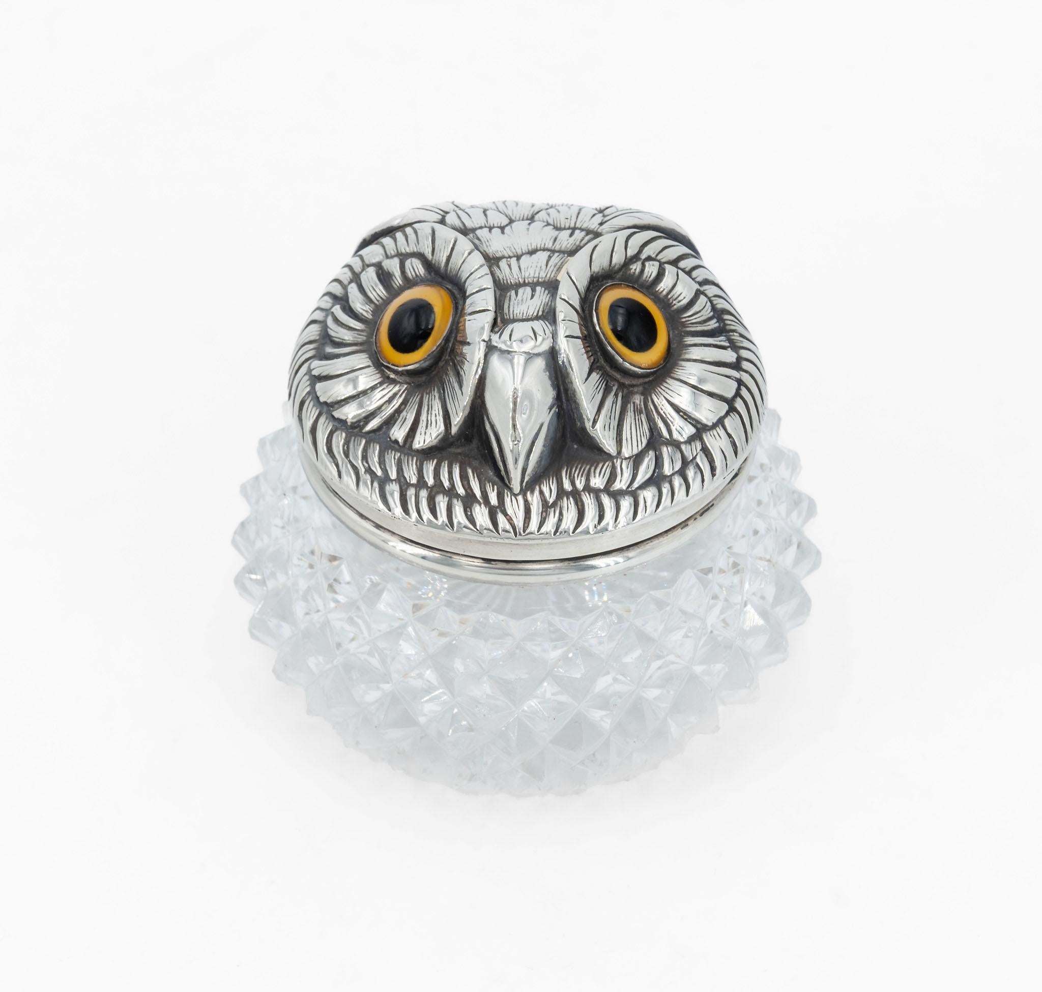 XIXe siècle Encrier victorien fantaisie hibou monté sur argent par Sampson Mordan & Co Londres 1896 en vente
