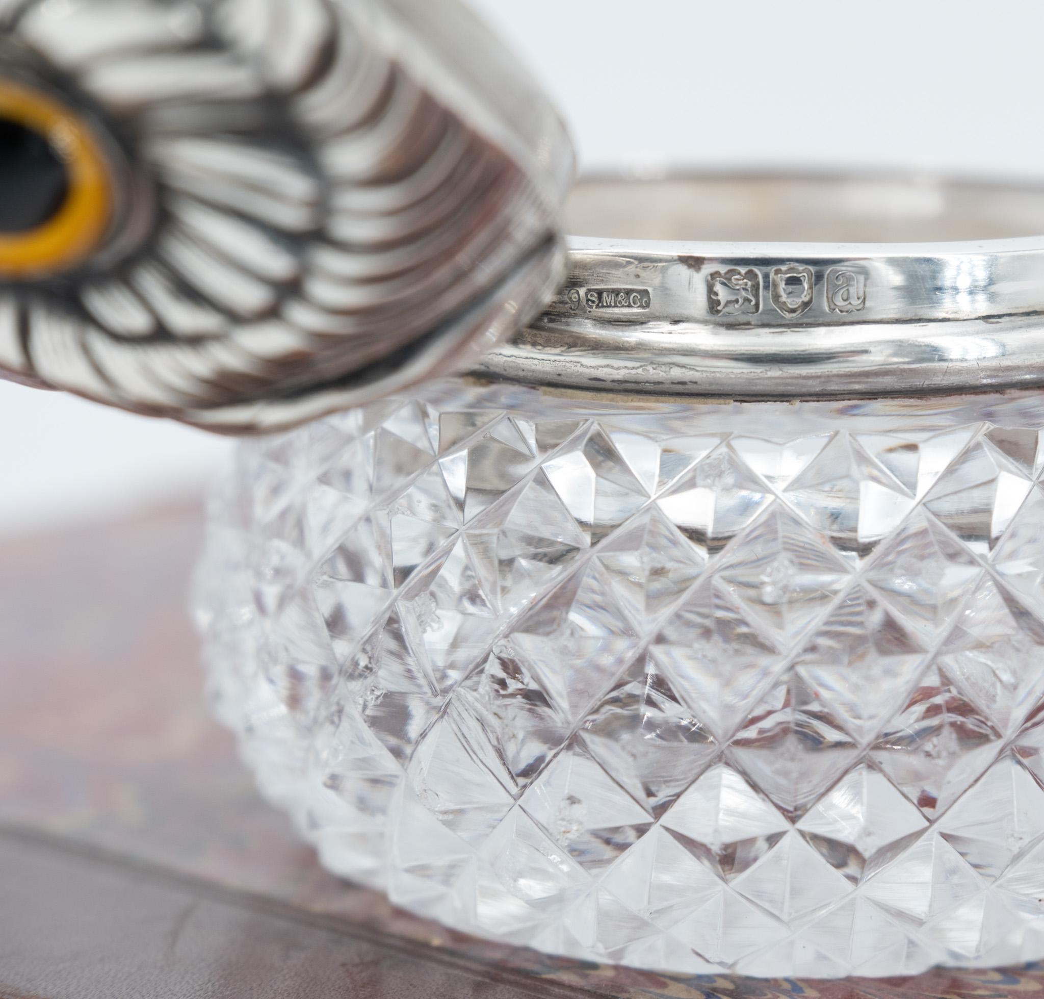 Argent Encrier victorien fantaisie hibou monté sur argent par Sampson Mordan & Co Londres 1896 en vente