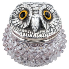 Novedad Victoriana Tintero Búho Montado en Plata De Sampson Mordan & Co Londres 1896