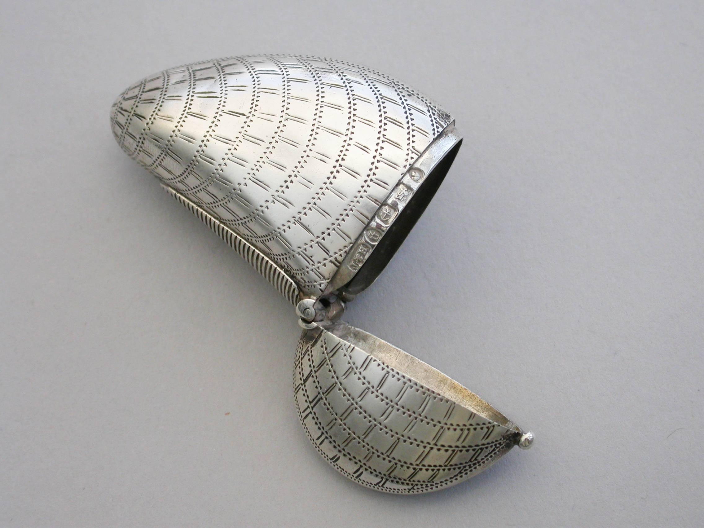 English Victorian Novelty Silver Mussel Shell Vesta Case by Hillard & Thomason, 1881