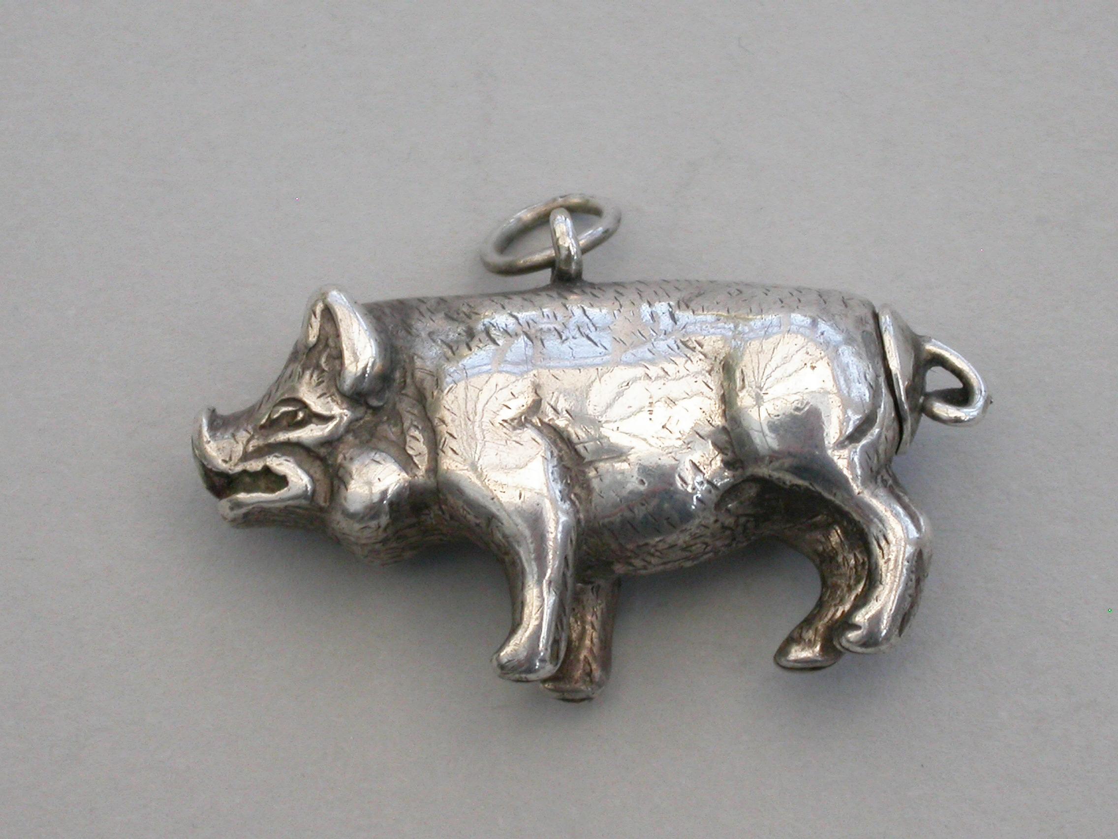 English Victorian Novelty Silver Pig Propelling Pencil by Sampson Mordan, circa 1880 For Sale