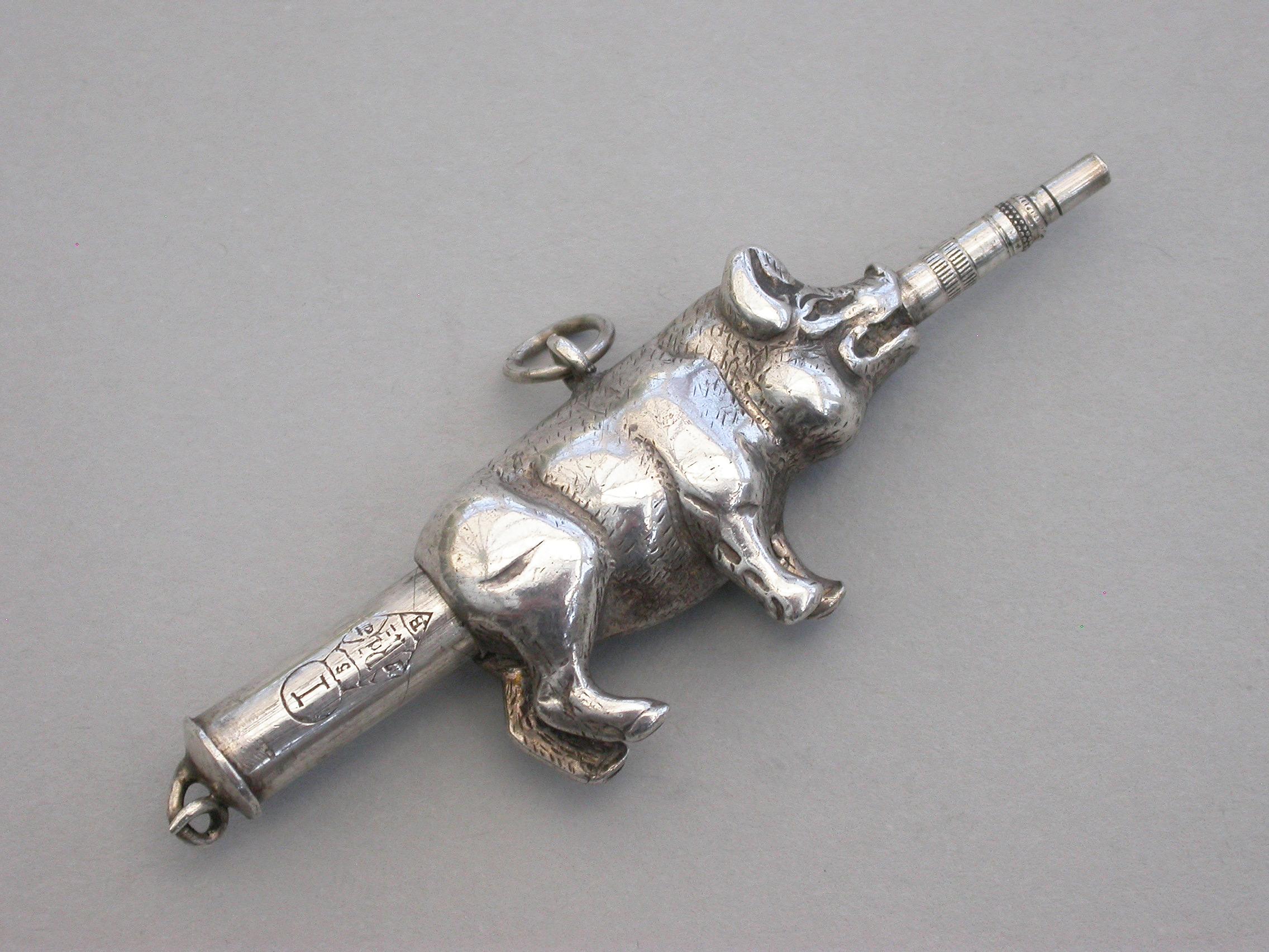 Victorian Novelty Silver Pig Propelling Pencil by Sampson Mordan, circa 1880 In Good Condition For Sale In Sittingbourne, Kent