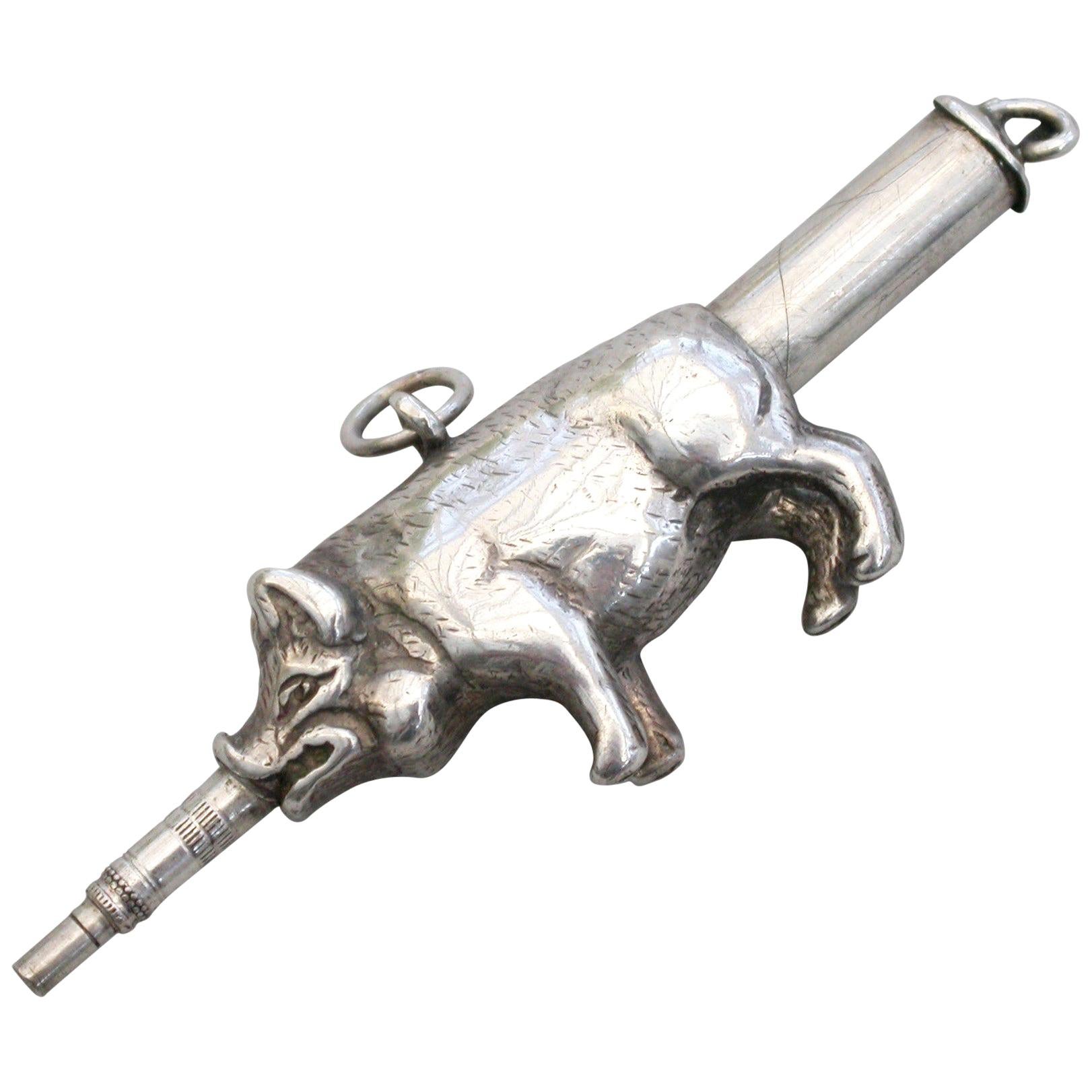 Victorian Novelty Silver Pig Propelling Pencil by Sampson Mordan, circa 1880 For Sale