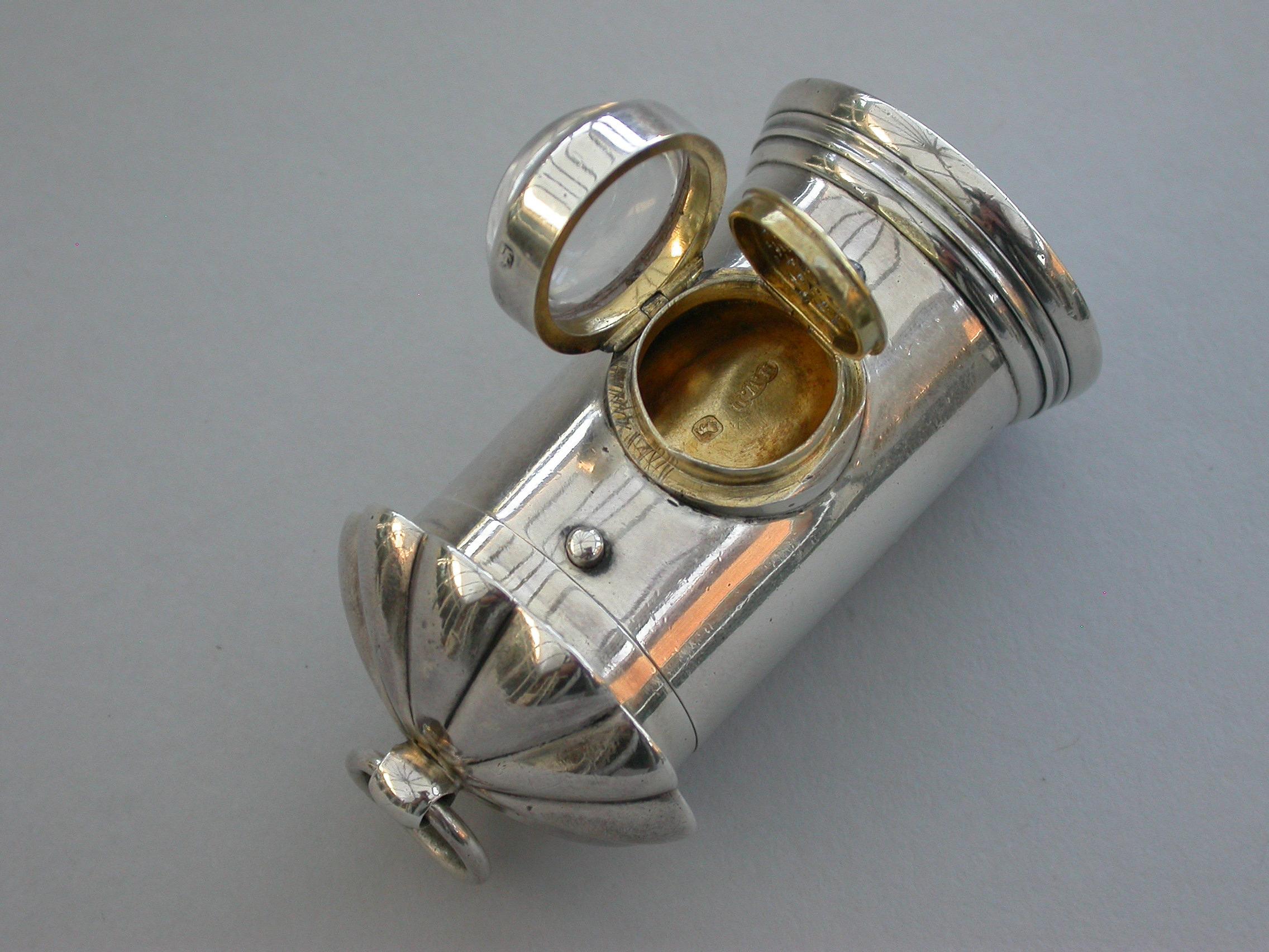 Victorian Novelty Silver Policeman's Bullseye Lantern Vinaigrette / Sewing Etui For Sale 8