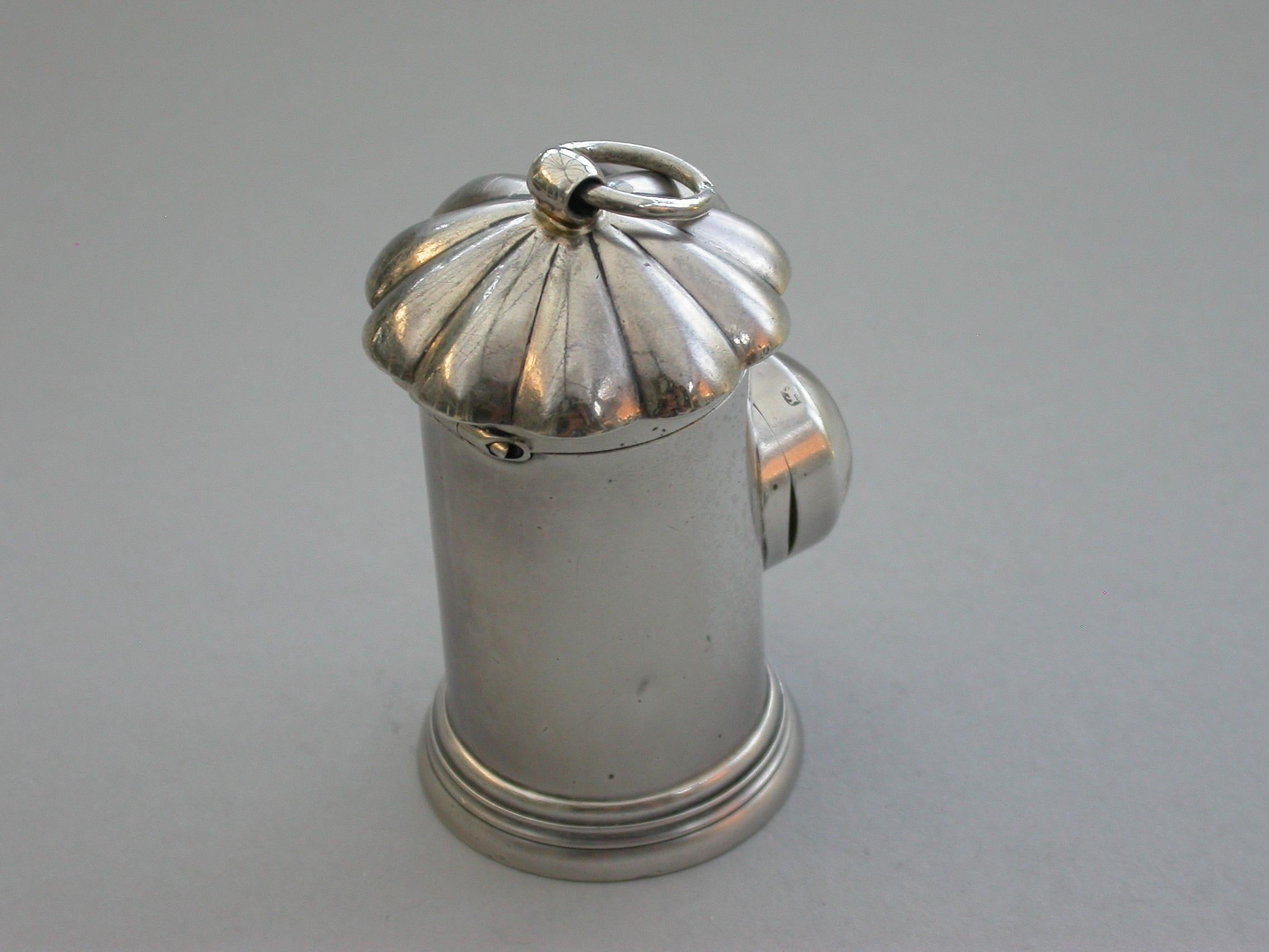 English Victorian Novelty Silver Policeman's Bullseye Lantern Vinaigrette / Sewing Etui For Sale
