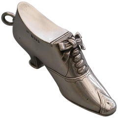 Victorian Novelty Silver Registered Design Shoe Bonbonniere and Seal, 1873