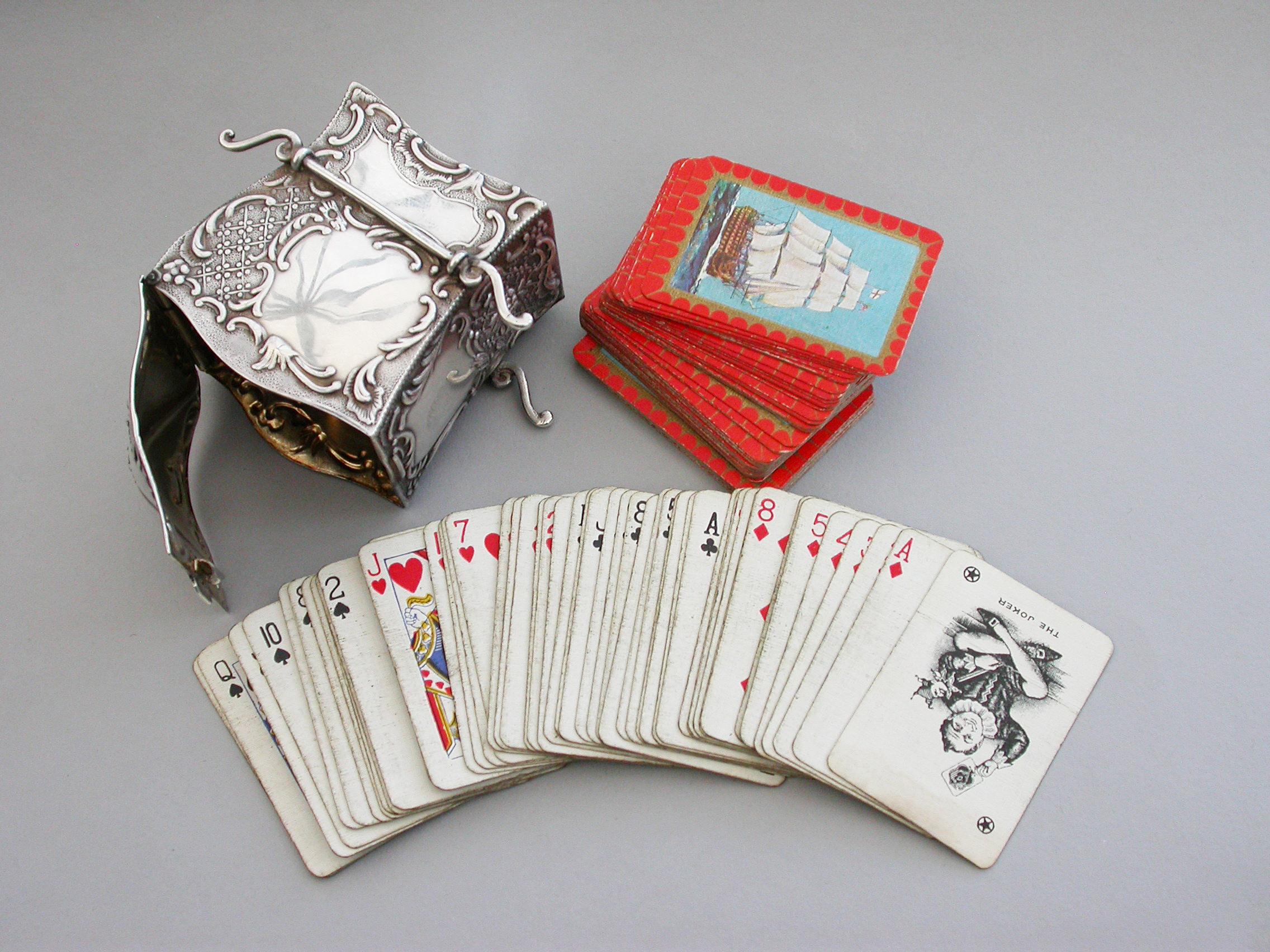 Victorian Novelty Silver Sedan Chair Twin Pack Playing Card Box, S Jacob, 1900 For Sale 5