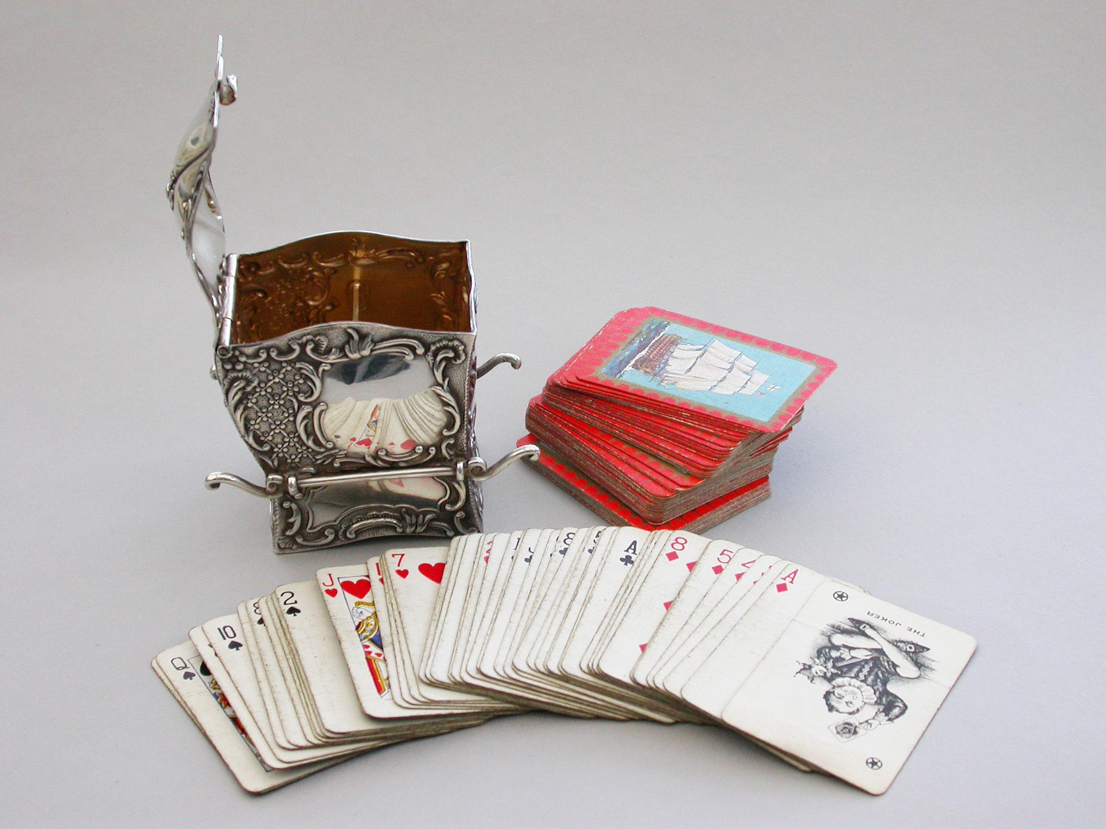 Victorian Novelty Silver Sedan Chair Twin Pack Playing Card Box, S Jacob, 1900 For Sale 6