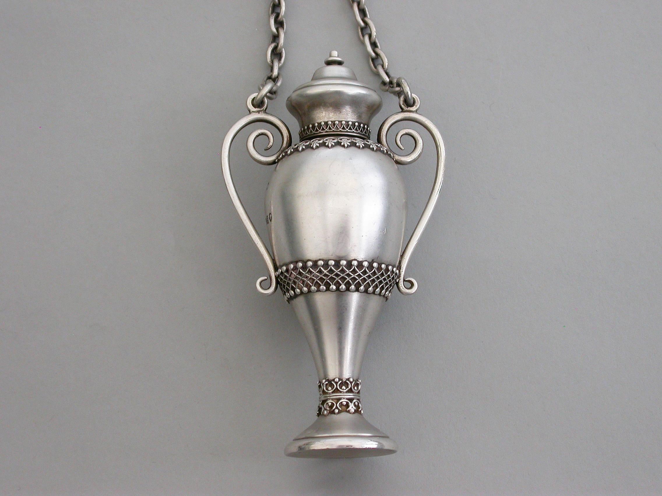 Victorian Novelty Silver Vase Shaped Scent Bottle by Sampson Mordan & Co. 1873 For Sale 5