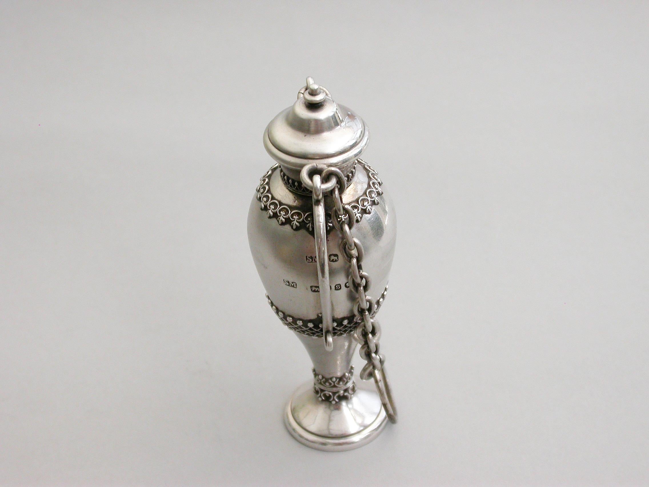 Victorian Novelty Silver Vase Shaped Scent Bottle by Sampson Mordan & Co. 1873 For Sale 9