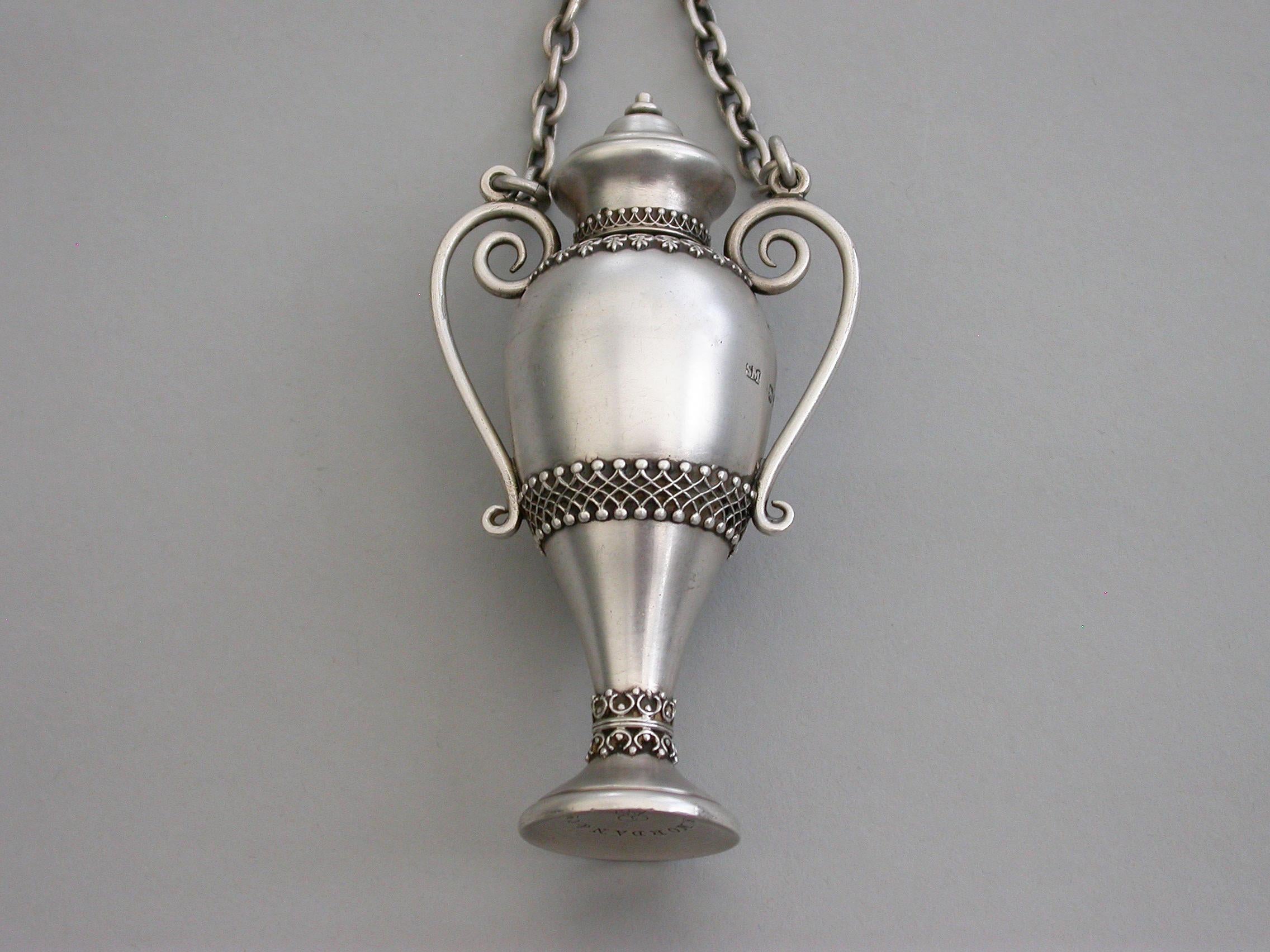 English Victorian Novelty Silver Vase Shaped Scent Bottle by Sampson Mordan & Co. 1873 For Sale