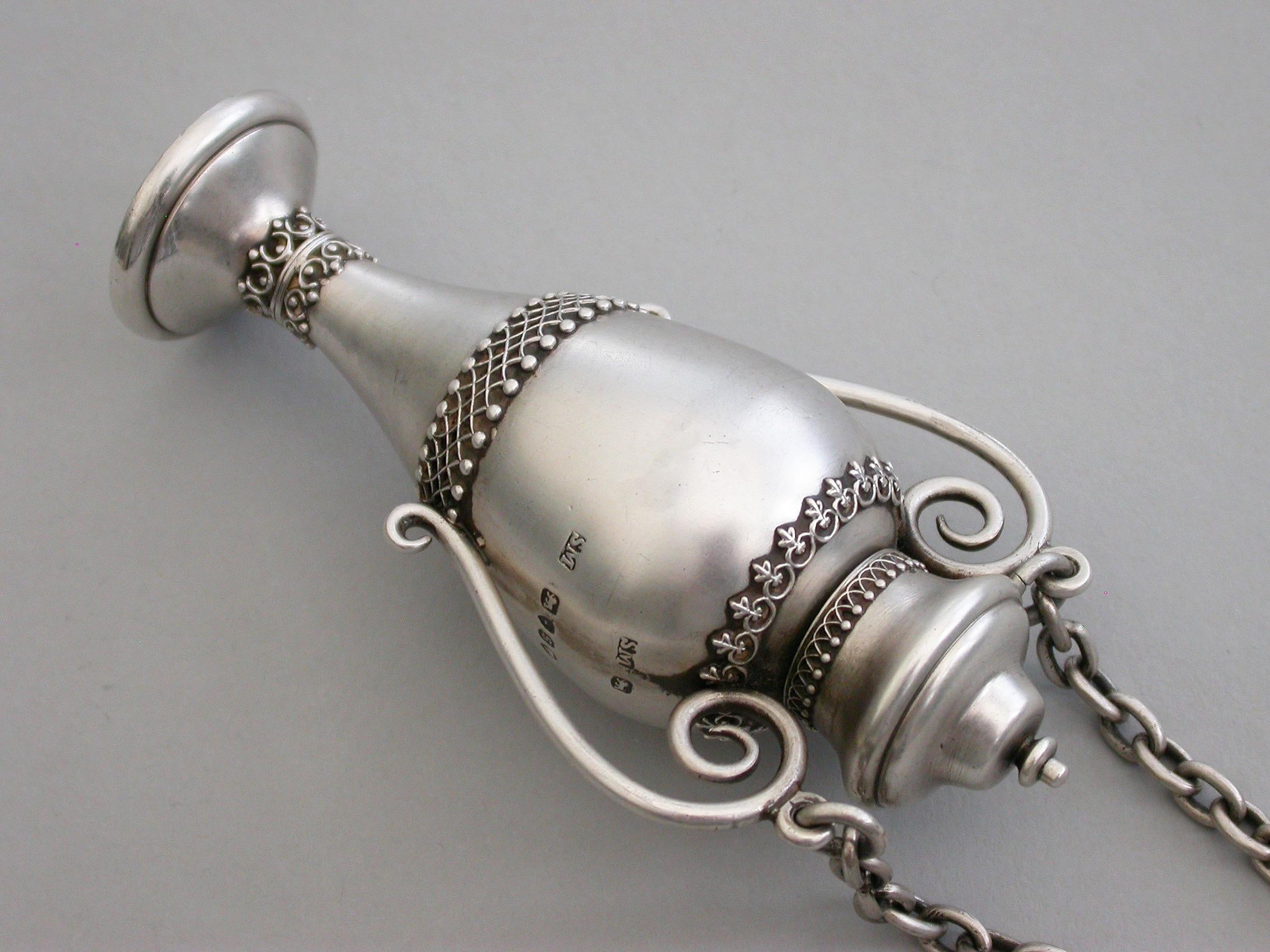 Late 19th Century Victorian Novelty Silver Vase Shaped Scent Bottle by Sampson Mordan & Co. 1873 For Sale