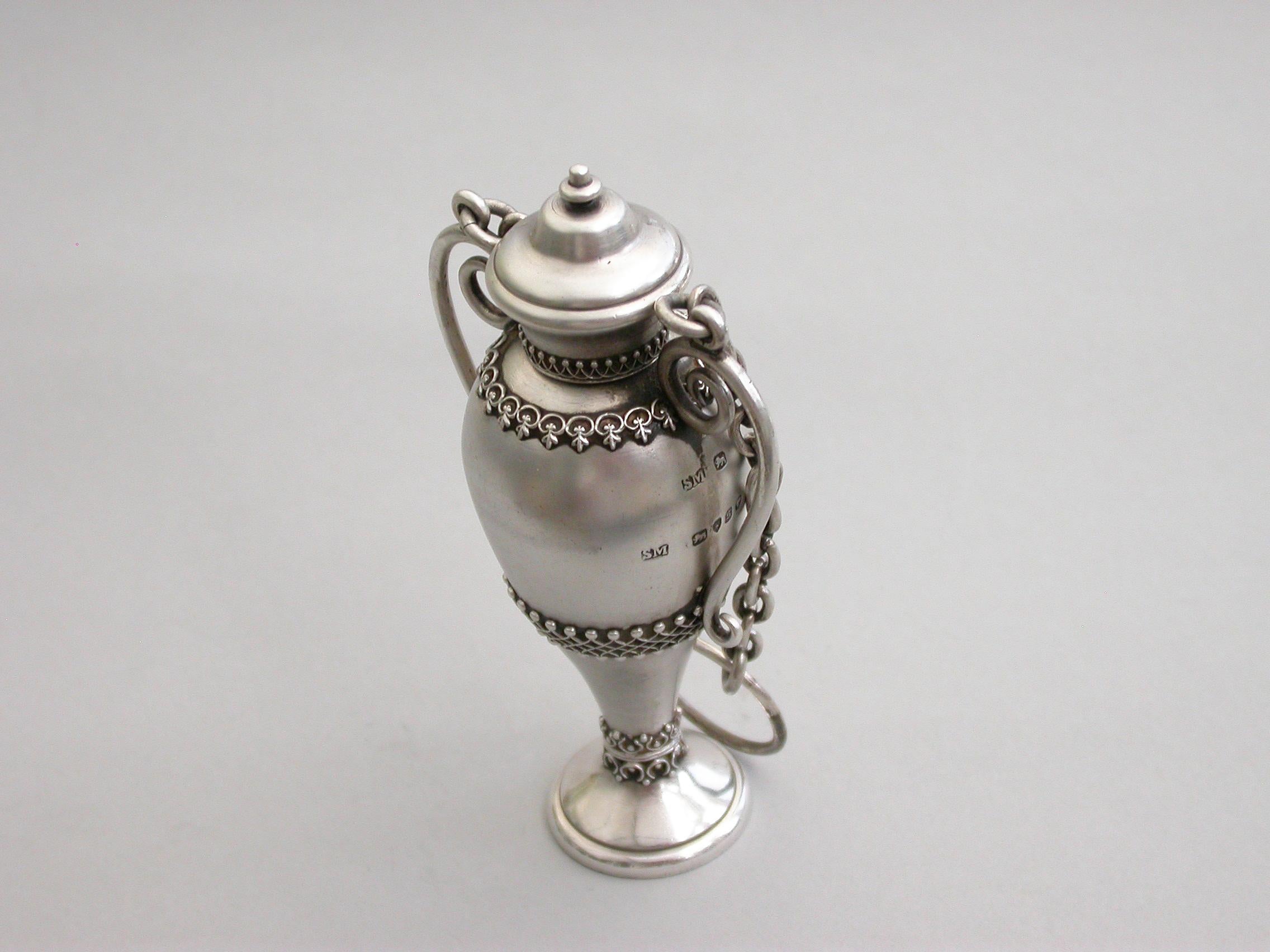 Victorian Novelty Silver Vase Shaped Scent Bottle by Sampson Mordan & Co. 1873 For Sale 3