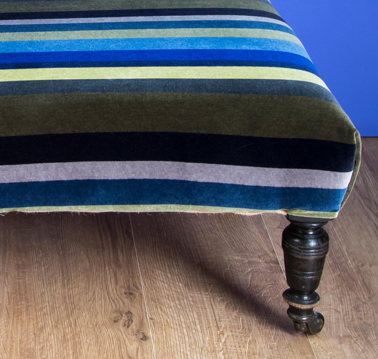 Victorian Nursing Chair Upholstered in Designers Guild Striped Velvet In Fair Condition In Old Romney, Kent