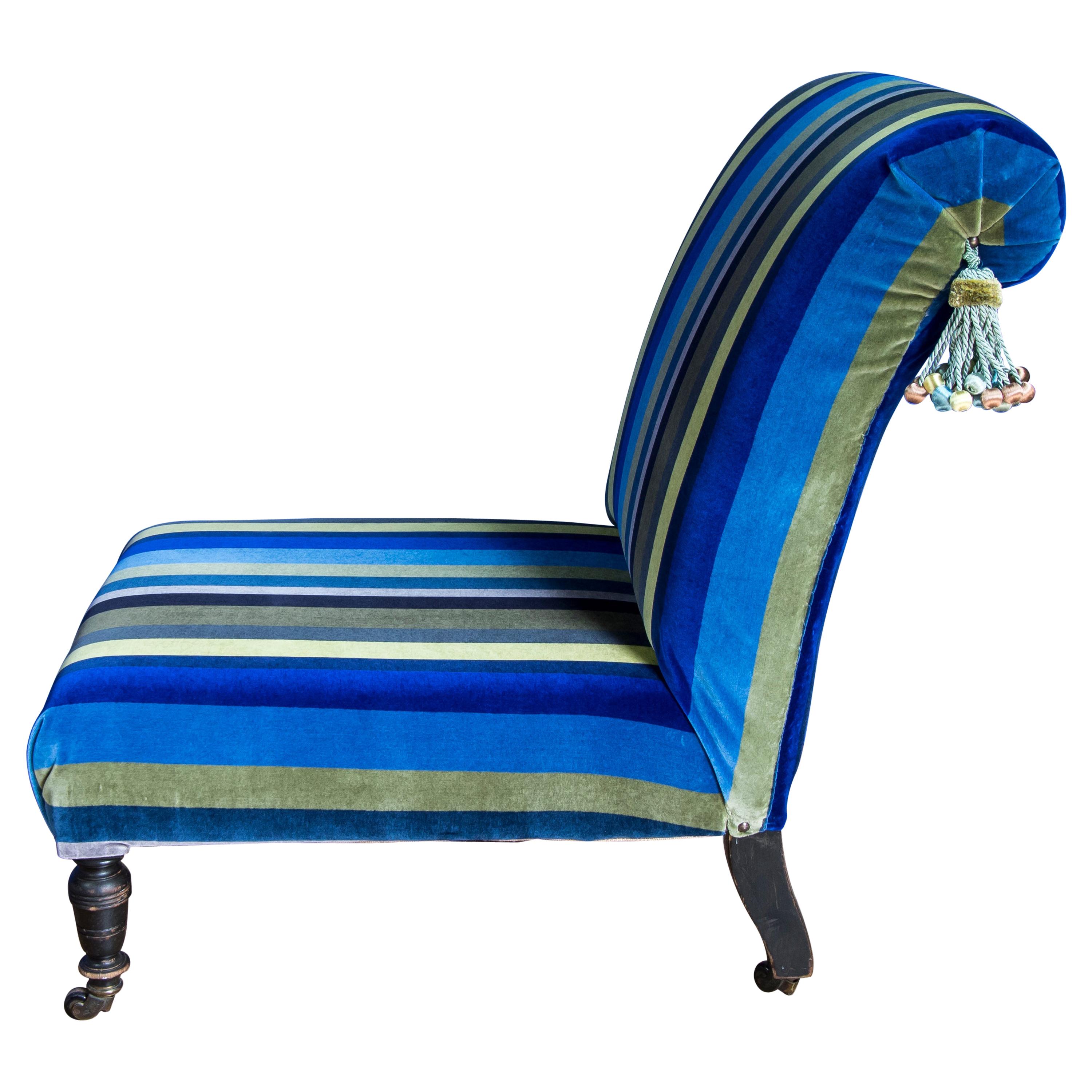 Victorian Nursing Chair Upholstered in Designers Guild Striped Velvet