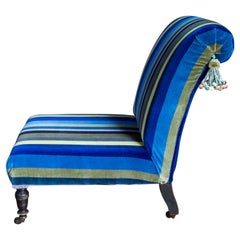 Antique Victorian Nursing Chair Upholstered in Designers Guild Striped Velvet